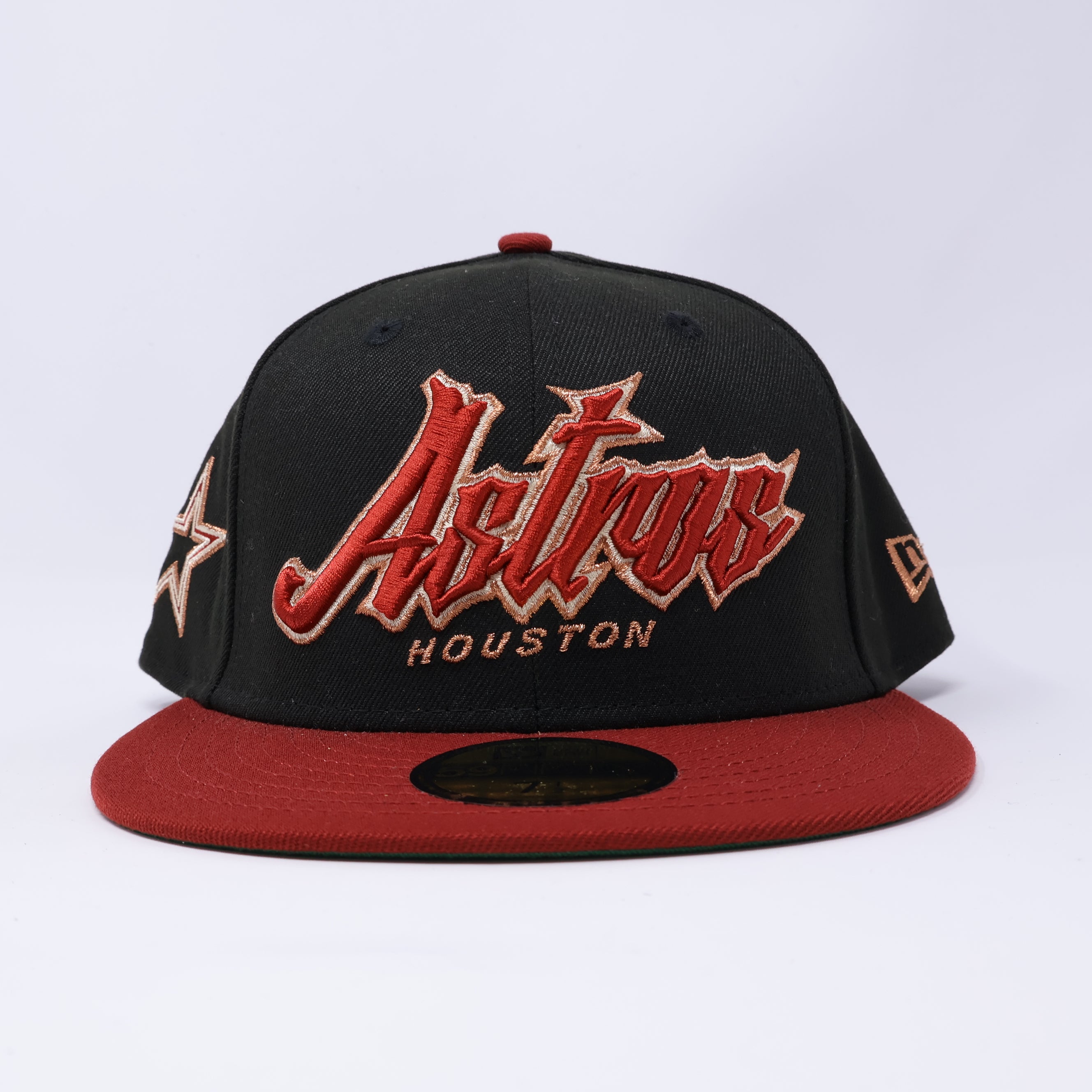 NWT 1/2 Black Houston Astros Wizard Script Star 59fifty New Era Fitted Hat Cap