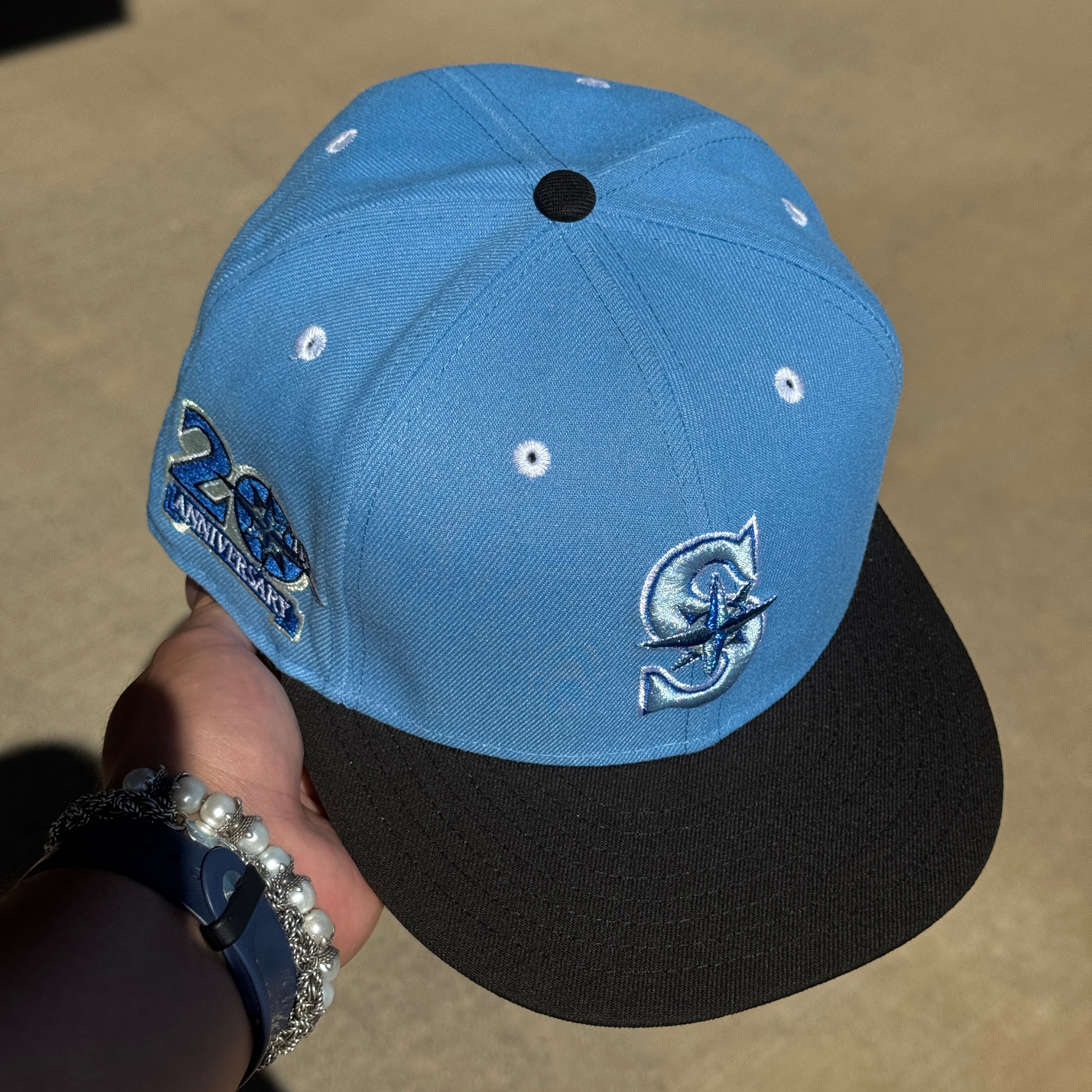 USED 5/8 Blue Seattle Mariners 20th Anniversary 59fifty New Era Fitted Hat Cap