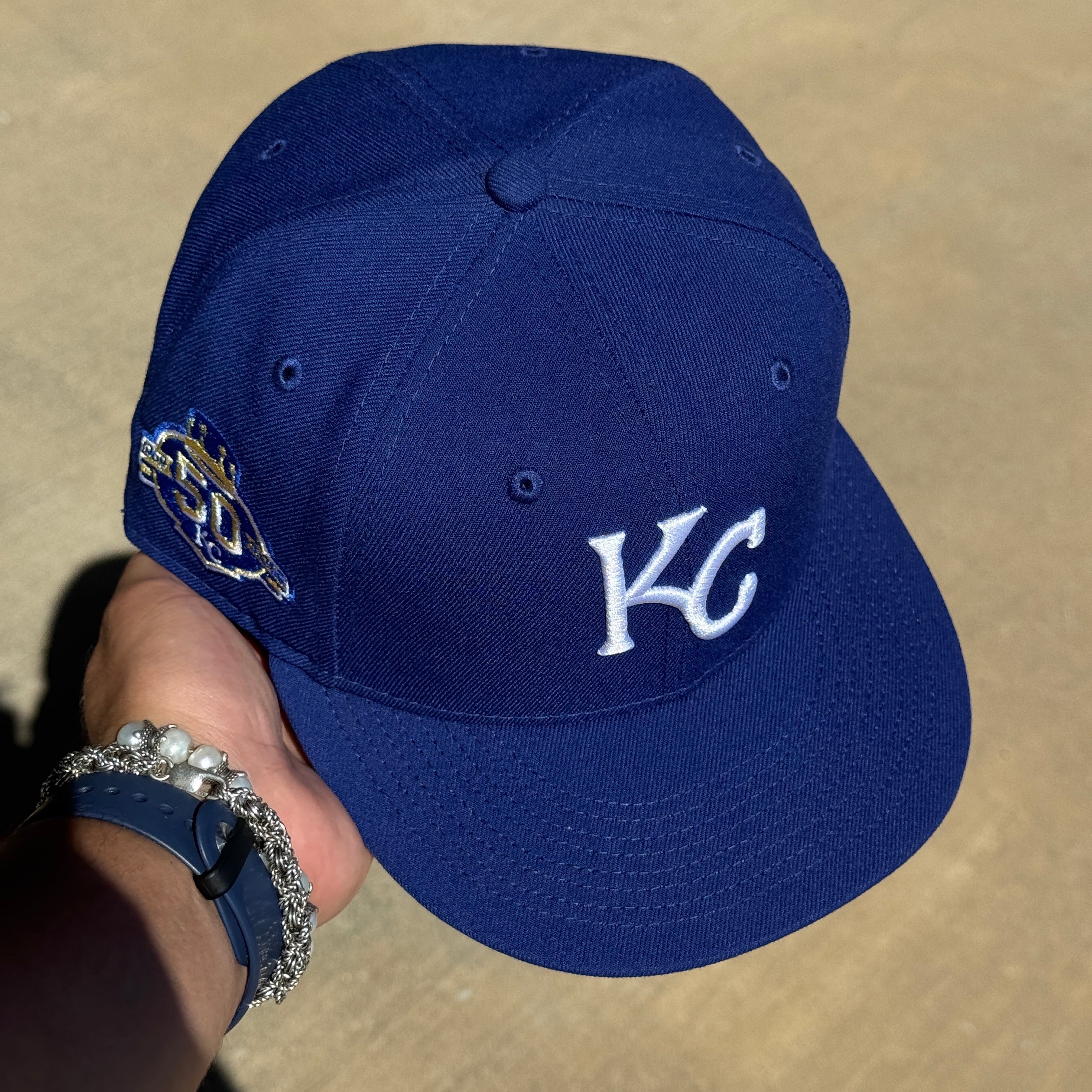 USED 5/8 Blue Kansas City Royals 50th Anniversary 59fifty New Era Fitted Hat Cap