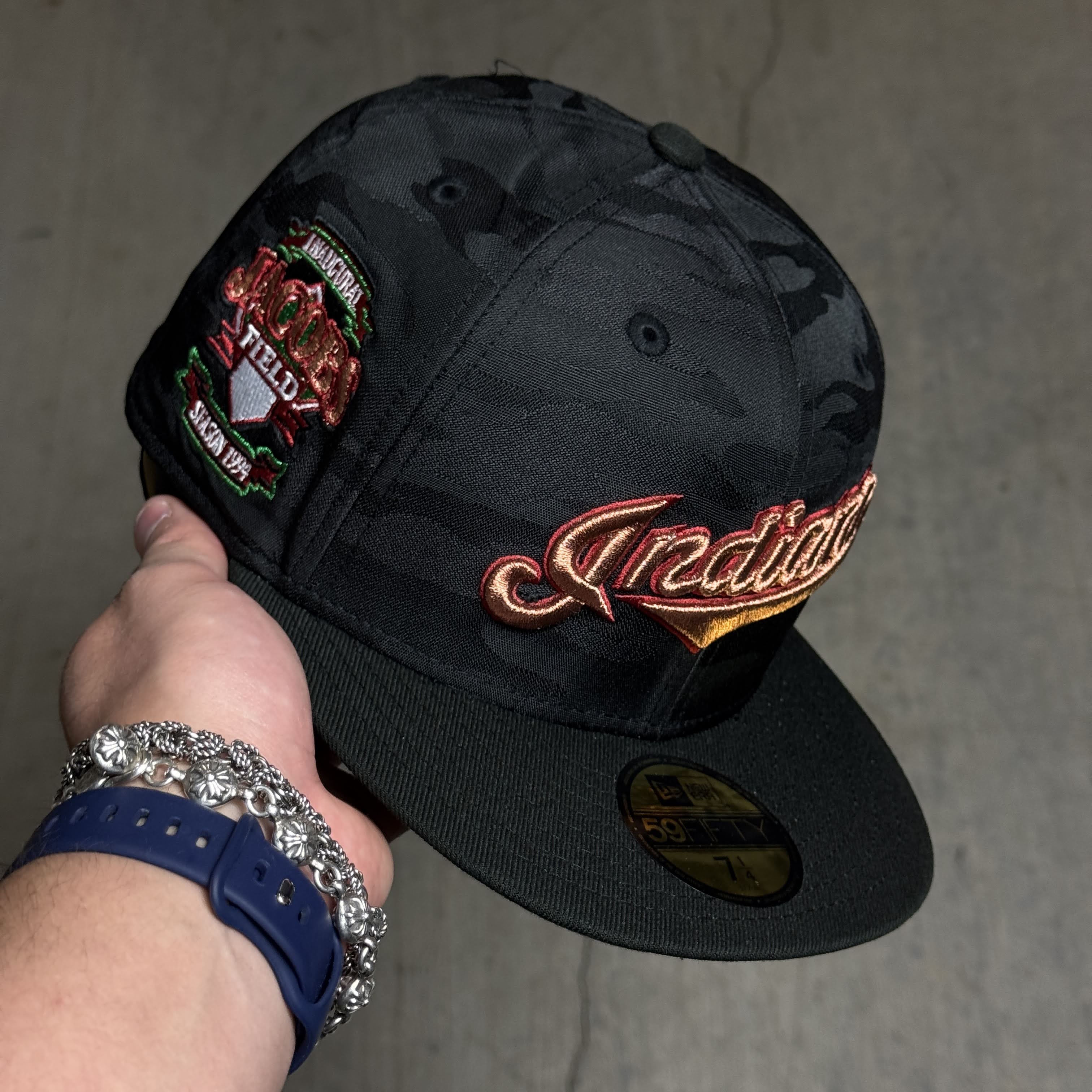 NWT 1/4 Black Camo Cleveland Indians Jacobs Field 59fifty New Era Fitted Hat Cap