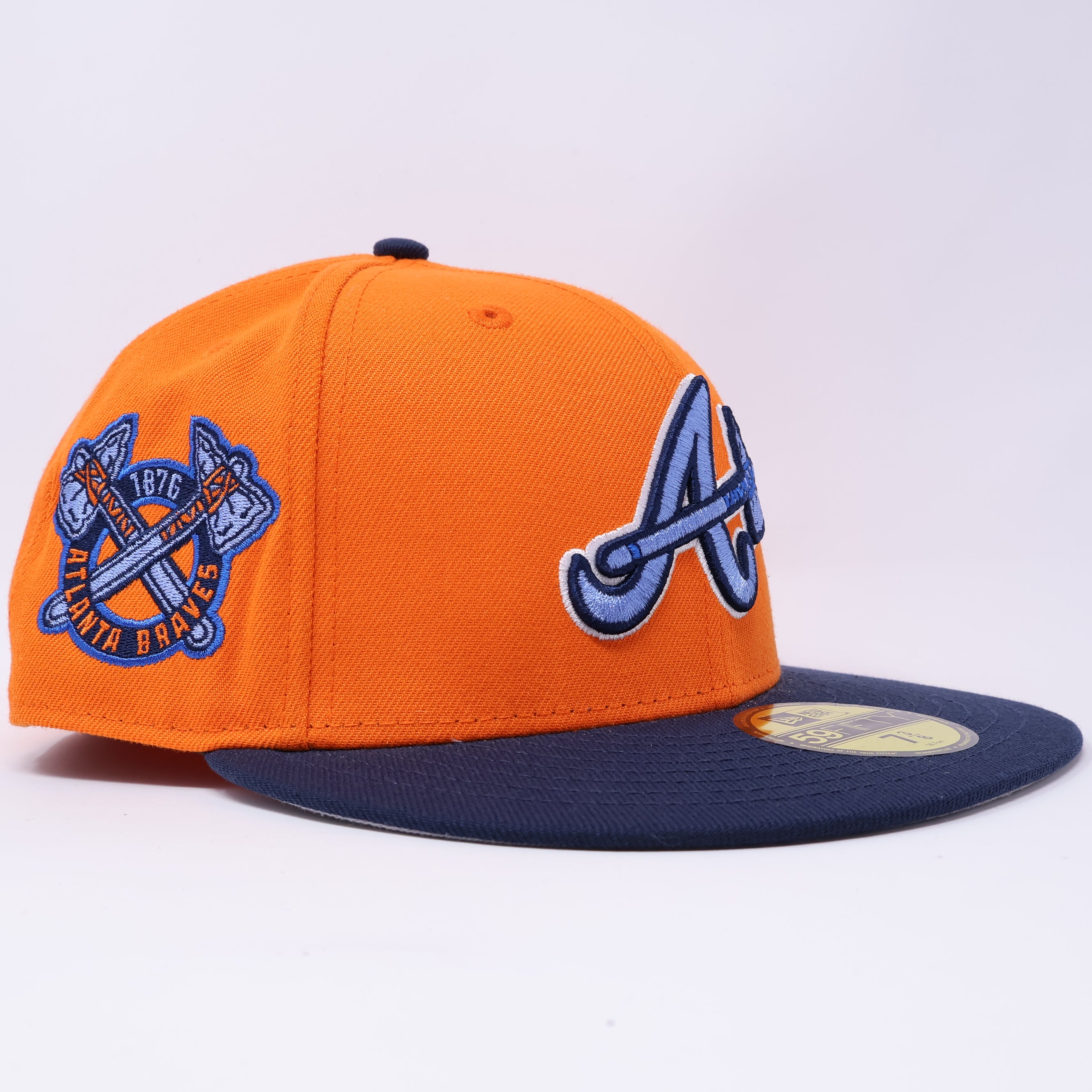 NWT 3/8 Orange Atlanta Braves 1876 Axes Logo 59fifty New Era Fitted Hat Cap