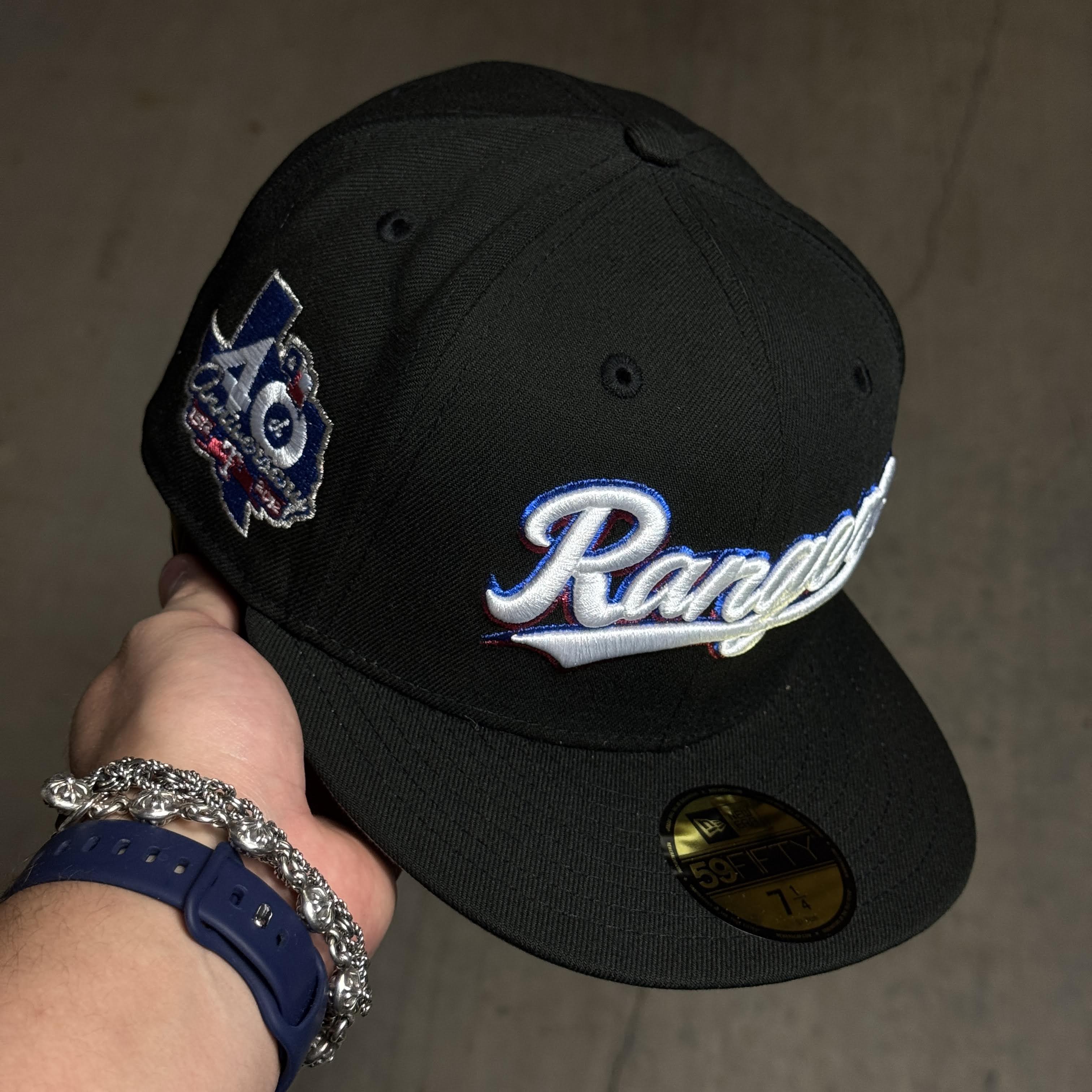 NWT 1/4 Black Dallas Texas Rangers 40th Anniversary 59fifty New Era Fitted Hat Cap