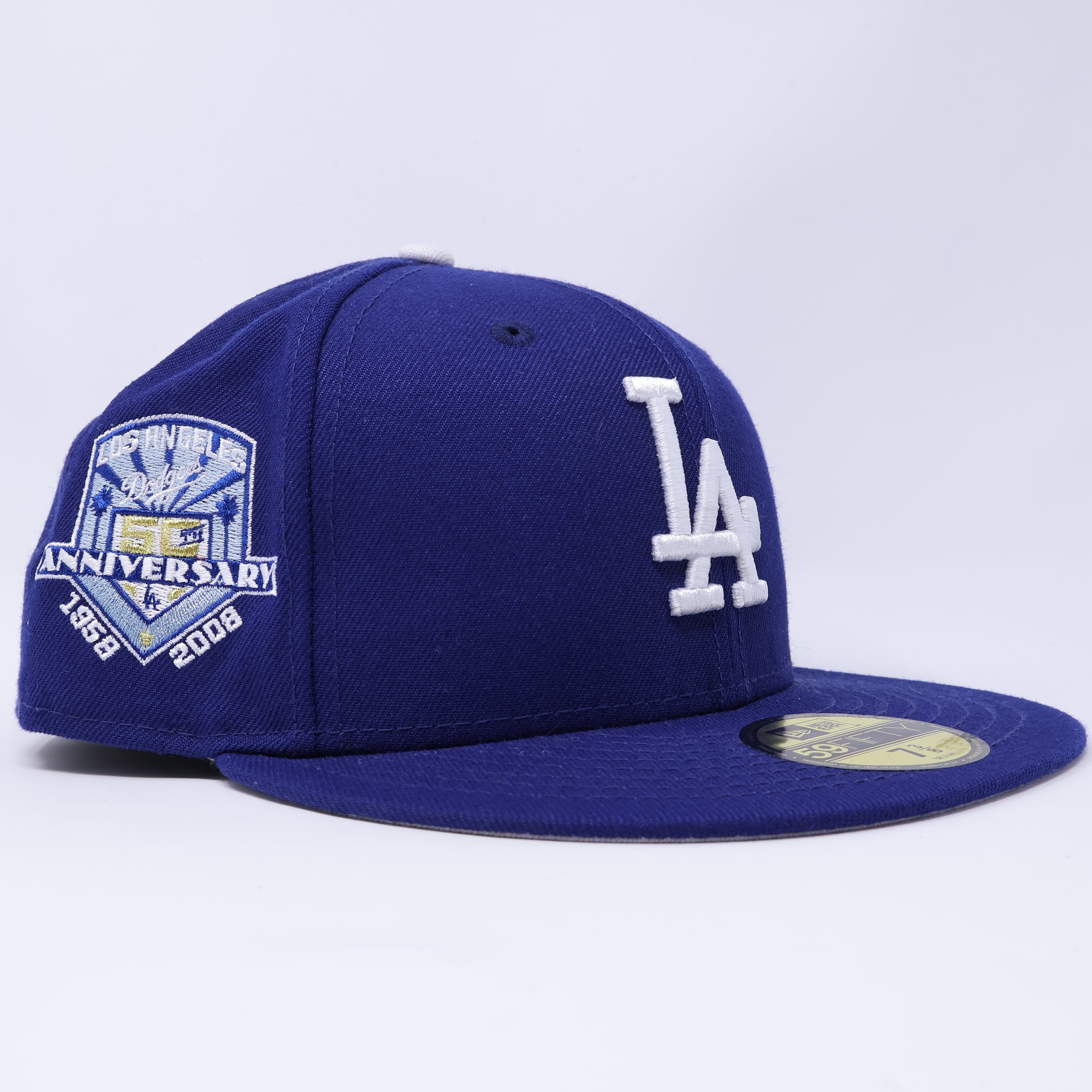 NWT 3/8 Blue Los Angeles Dodgers 50th Anniversary 59fifty New Era Fitted Hat Cap