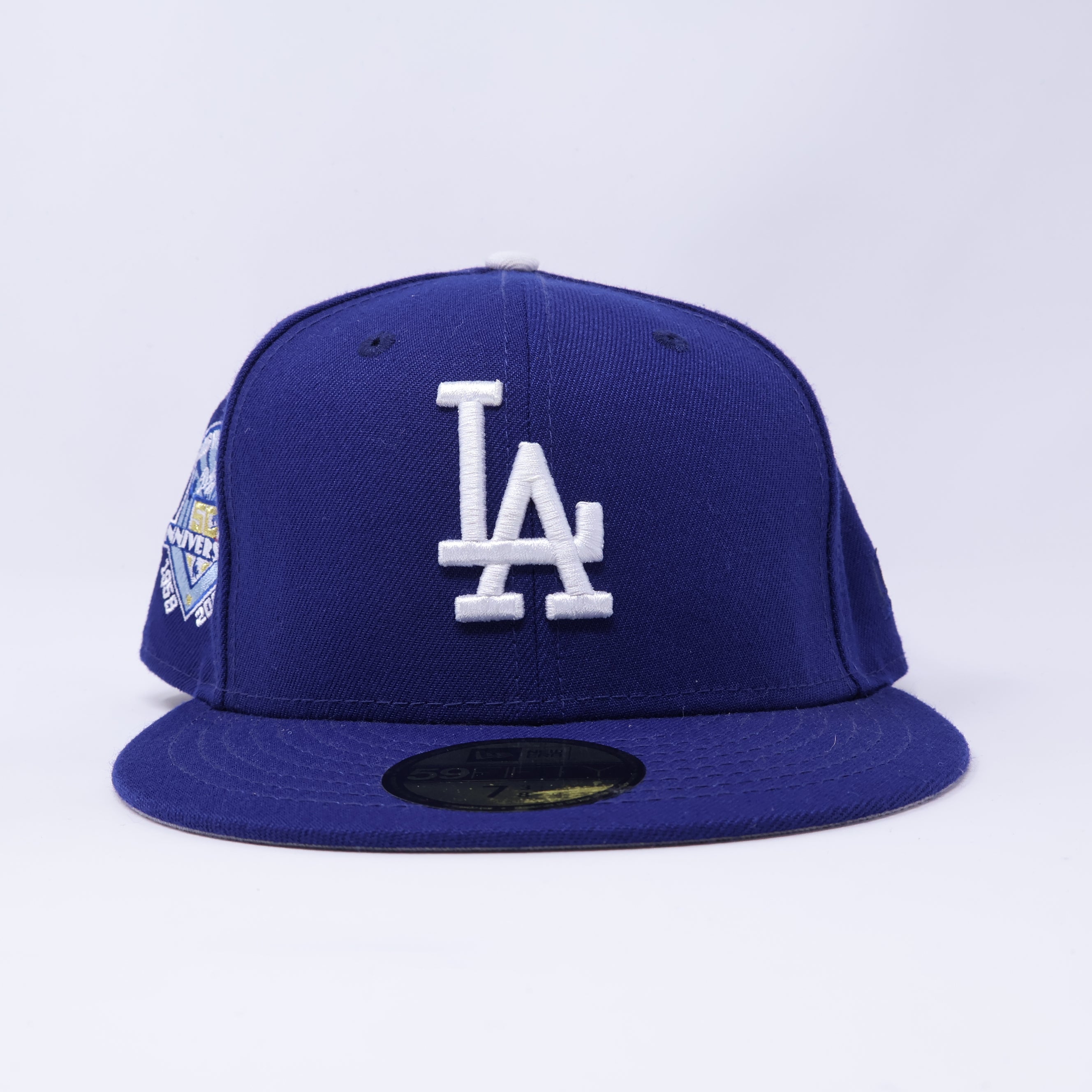 NWT 3/8 Blue Los Angeles Dodgers 50th Anniversary 59fifty New Era Fitted Hat Cap