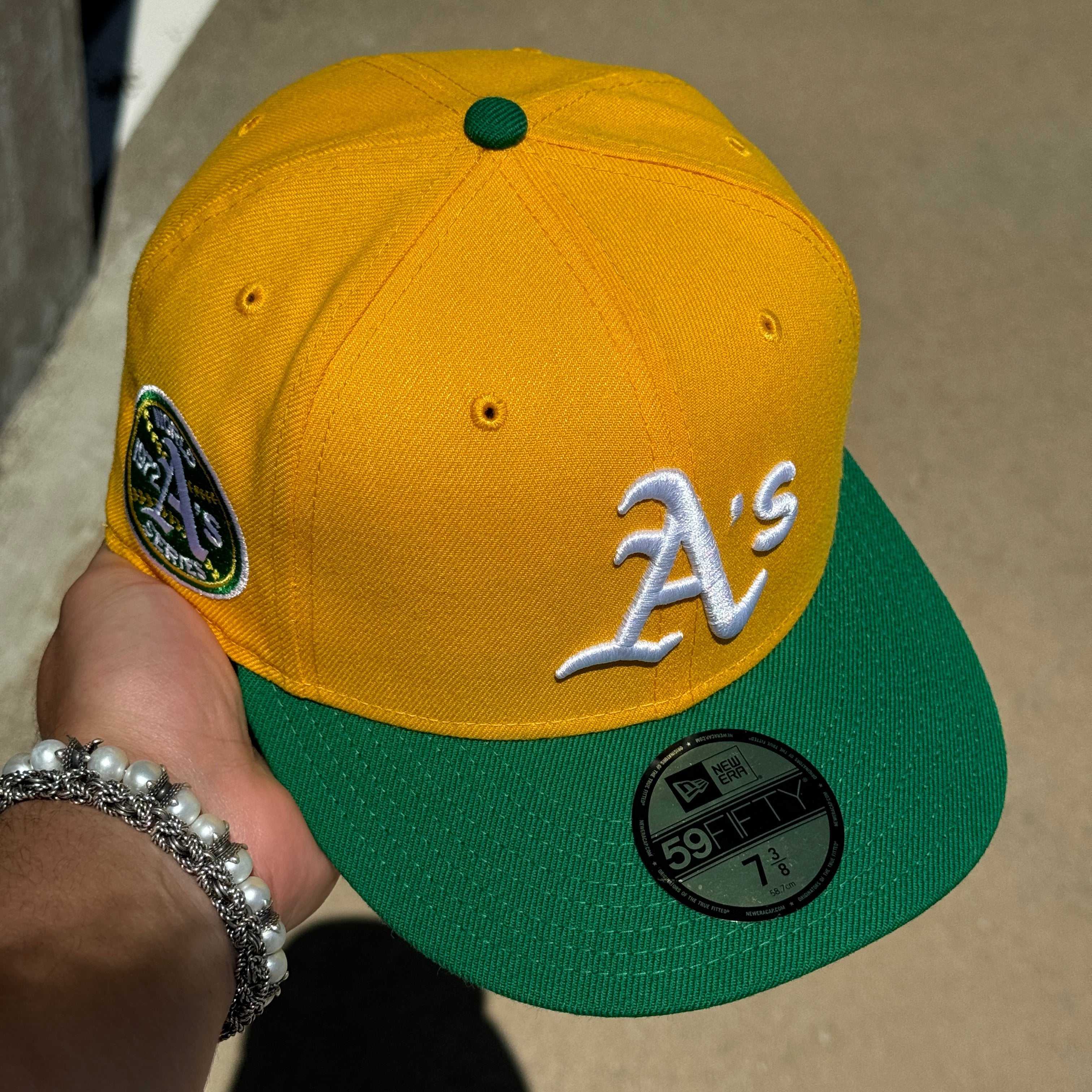 USED 3/8 Yellow Oakland Athletics 1972 World Series 59FIFTY New Era Fitted Hat