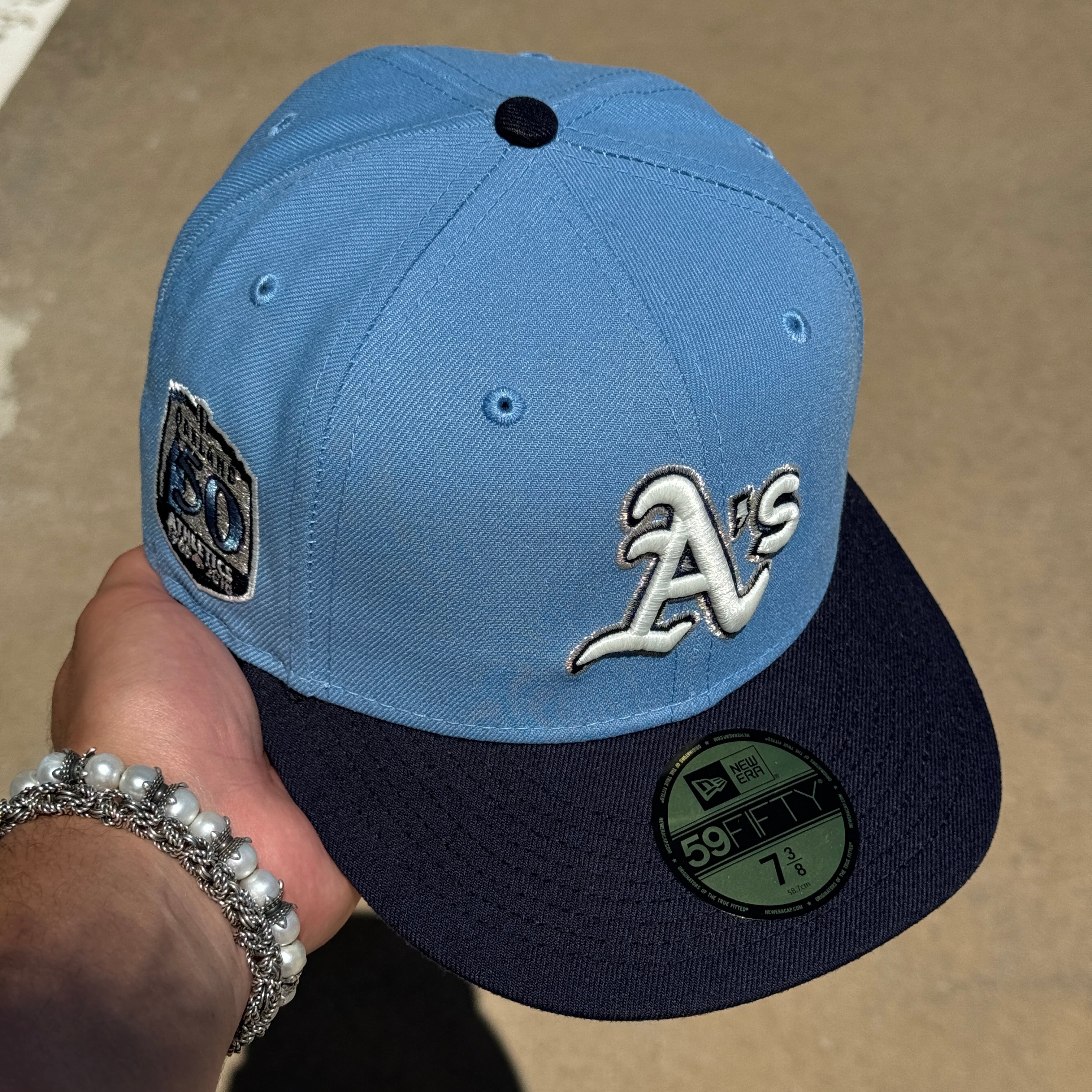 USED 3/8 Blue Oakland Athletics 50th Anniversary 1968 59FIFTY New Era Fitted Hat