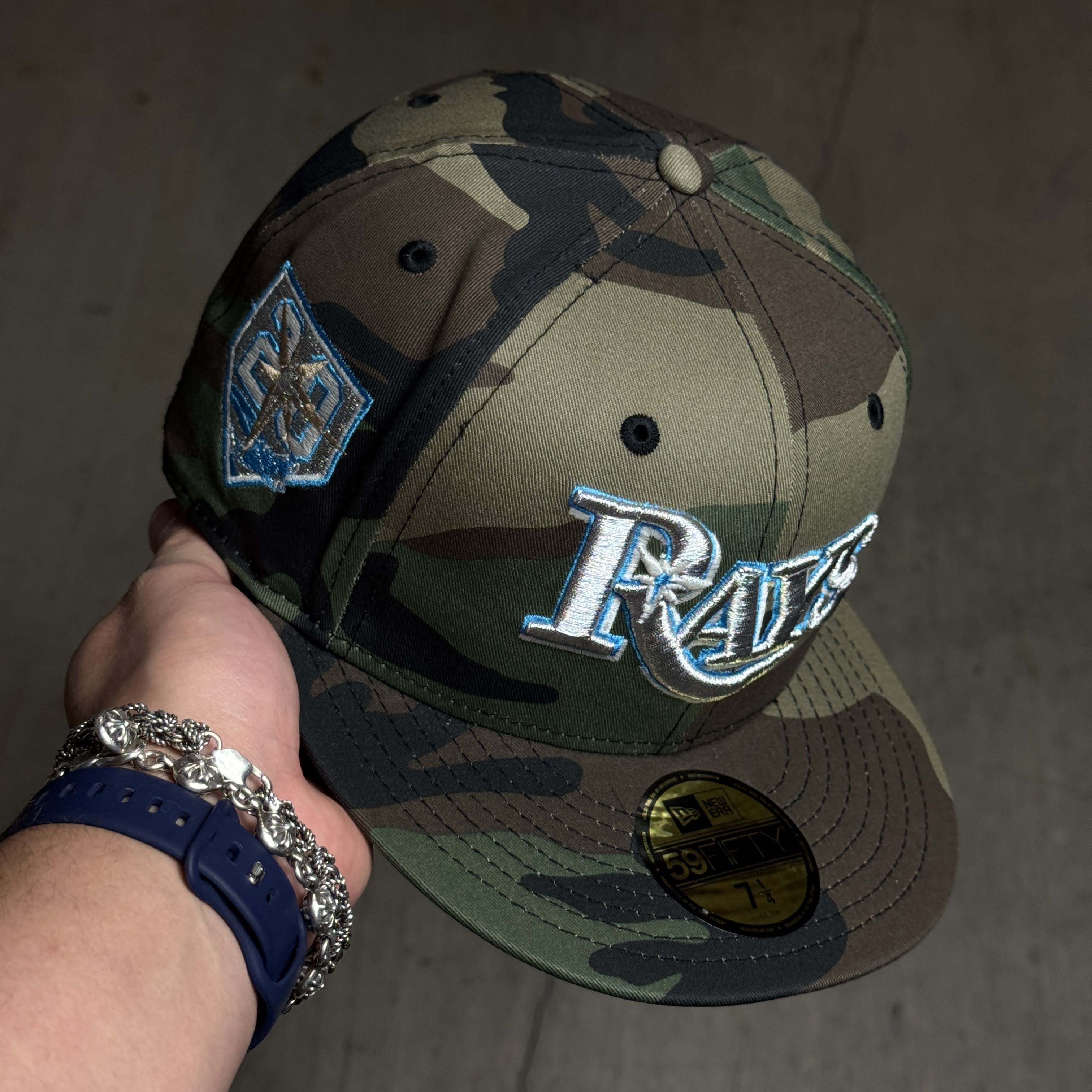 NWT 1/4 Camo Tampa Bay Devil Rays 20th Anniversary 59fifty New Era Fitted Hat Cap