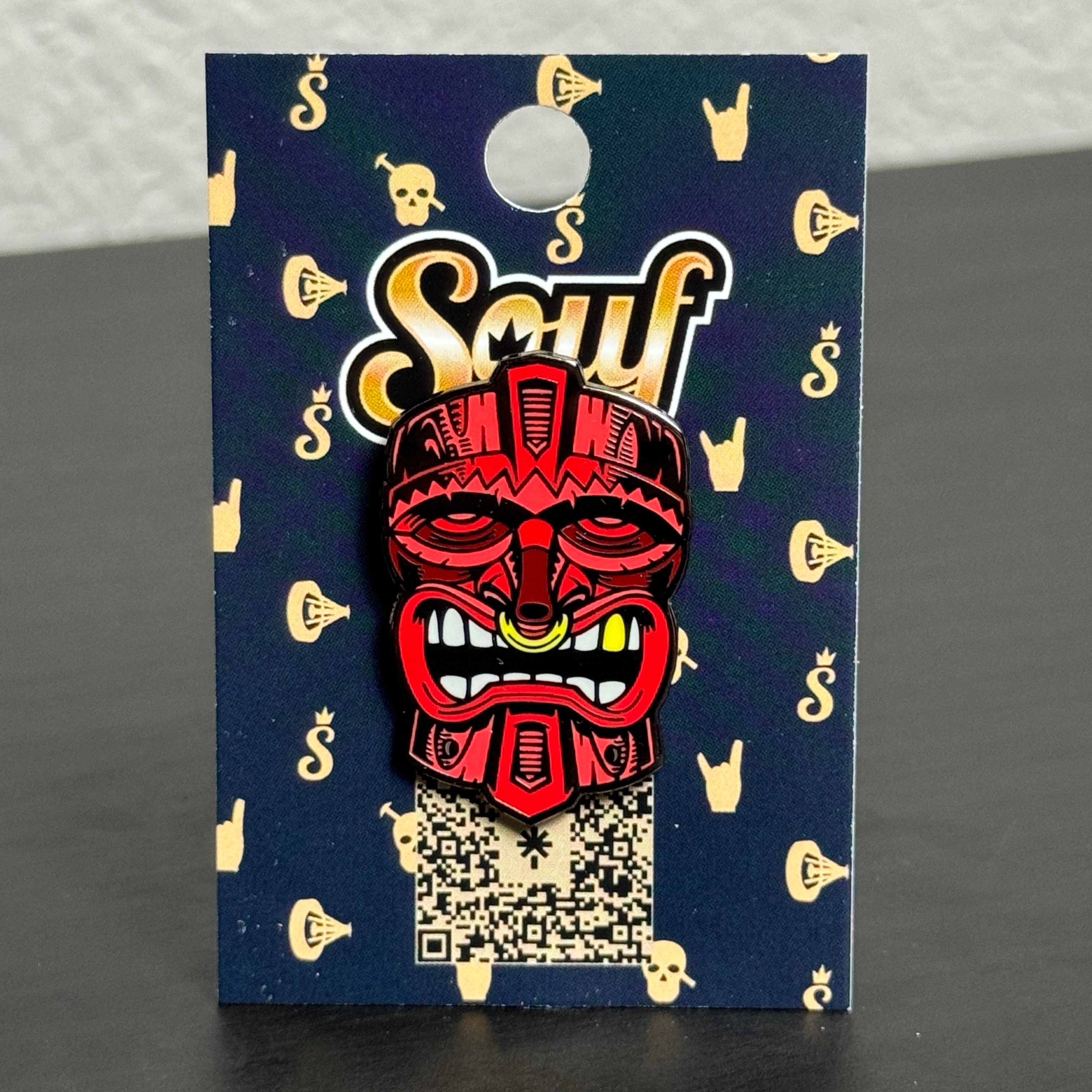 Red Tiki Mask Graphic Pin