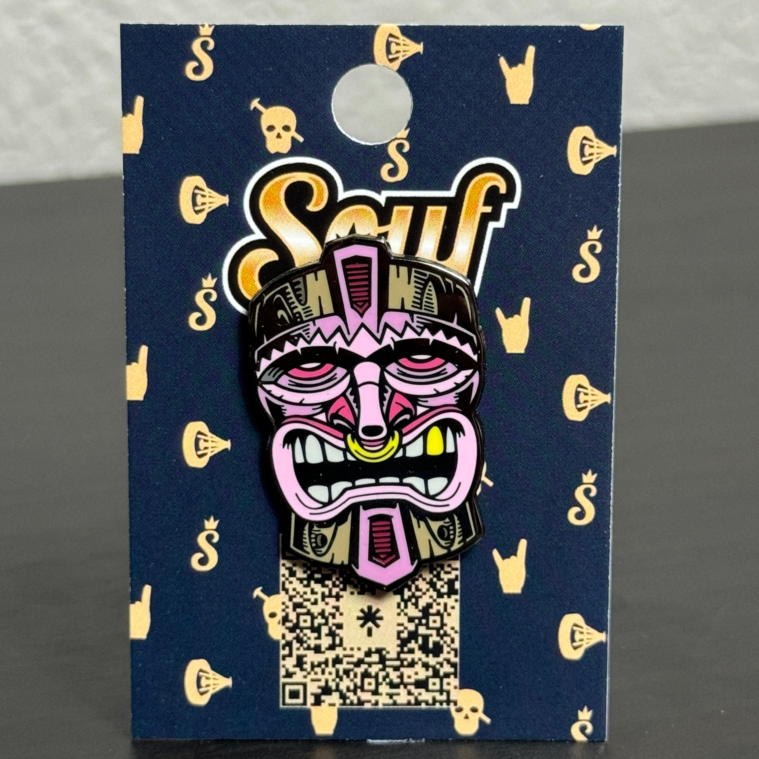 Pink Tiki Mask Graphic Pin