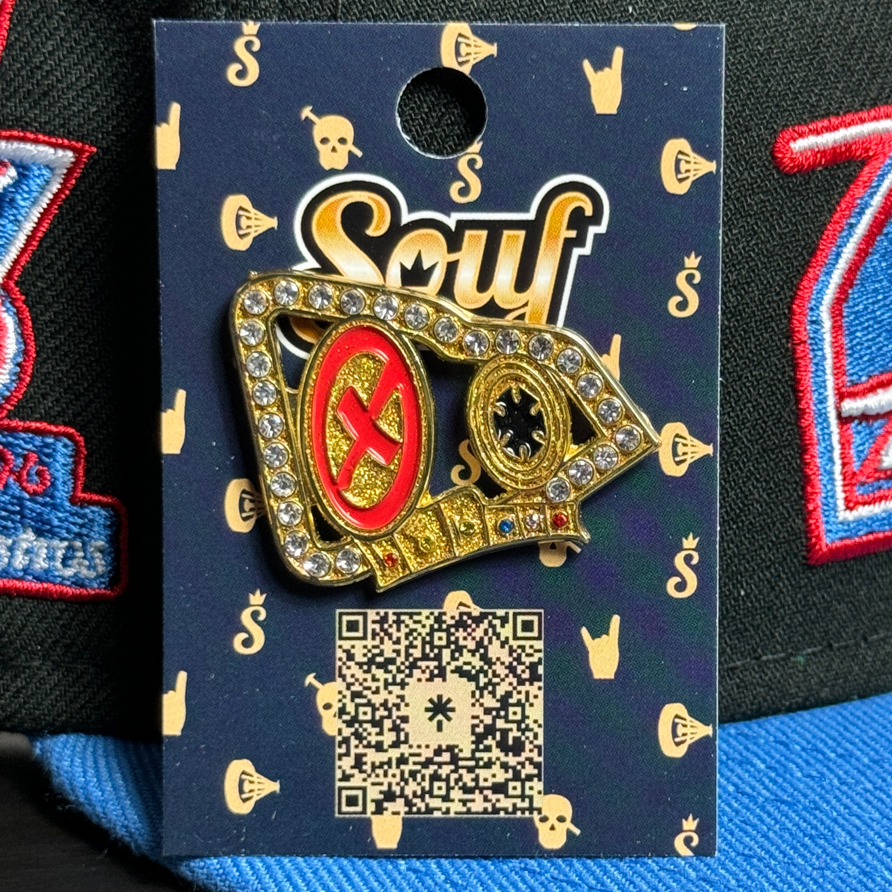 Gold Iced Out MLB Logo Pin