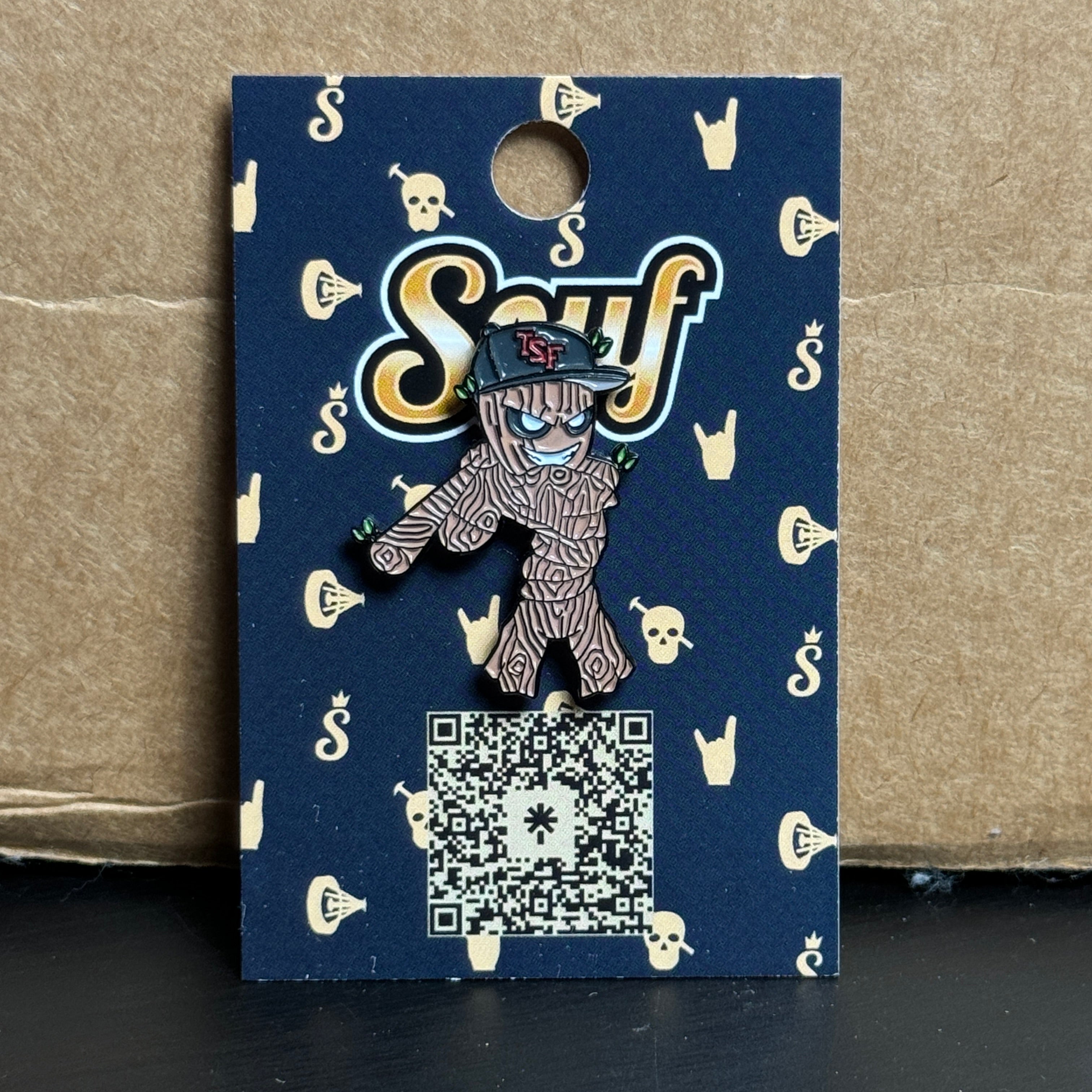 Brown Groot with bat Graphic Pin