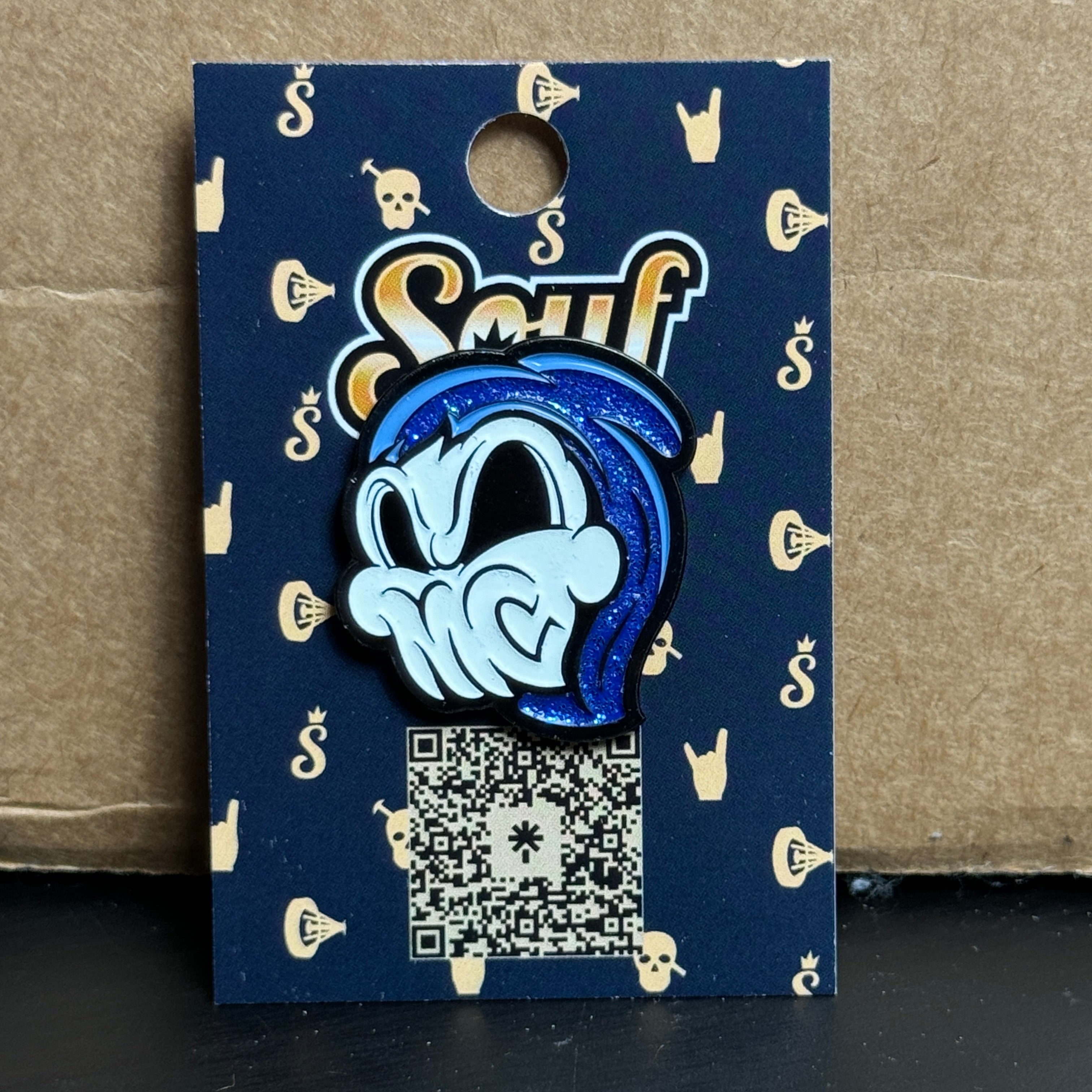 Blue White Ghost Skull Graphic Pin