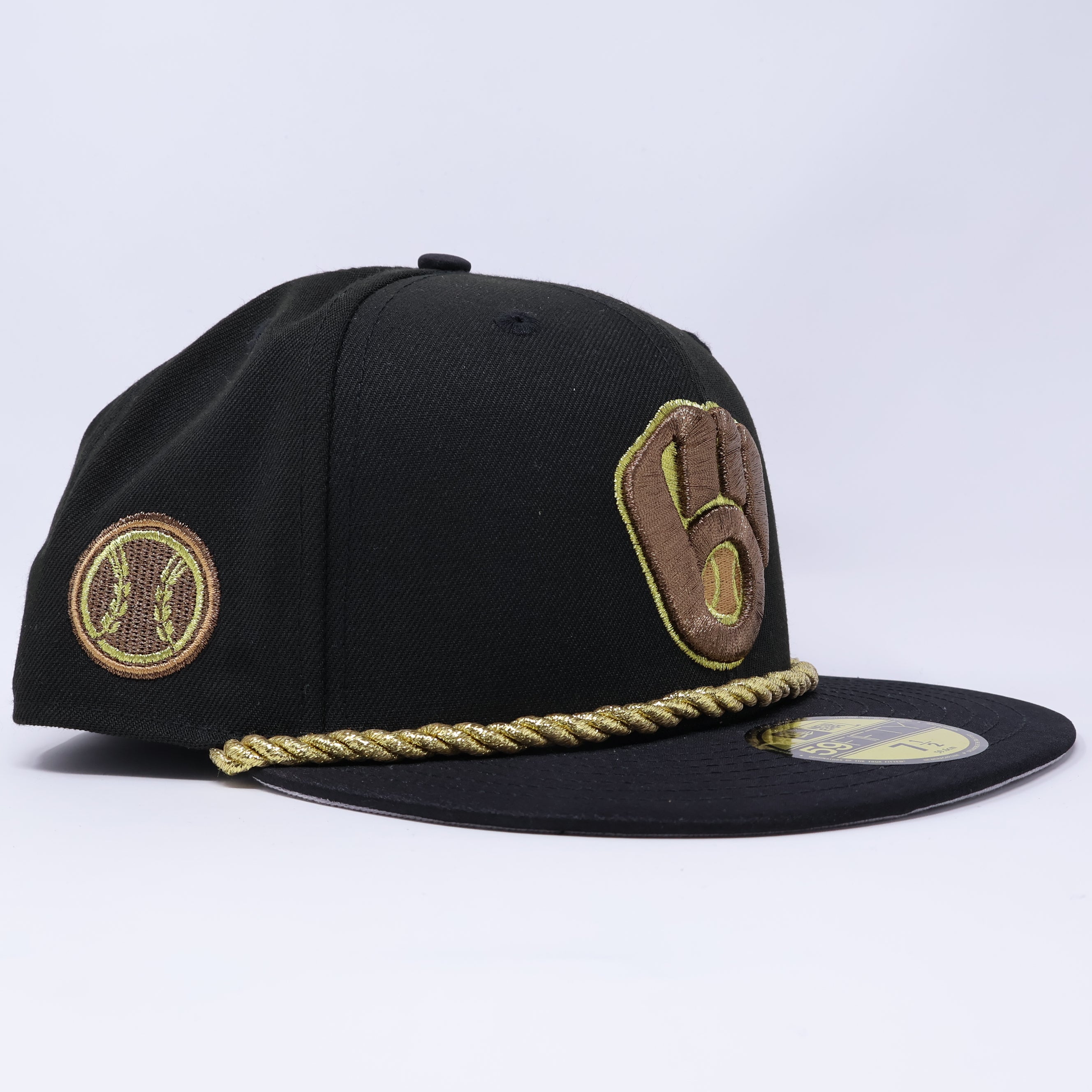 NWT 1/2 Black Milwuakee Brewers Rope 59fifty New Era Fitted Hat Cap