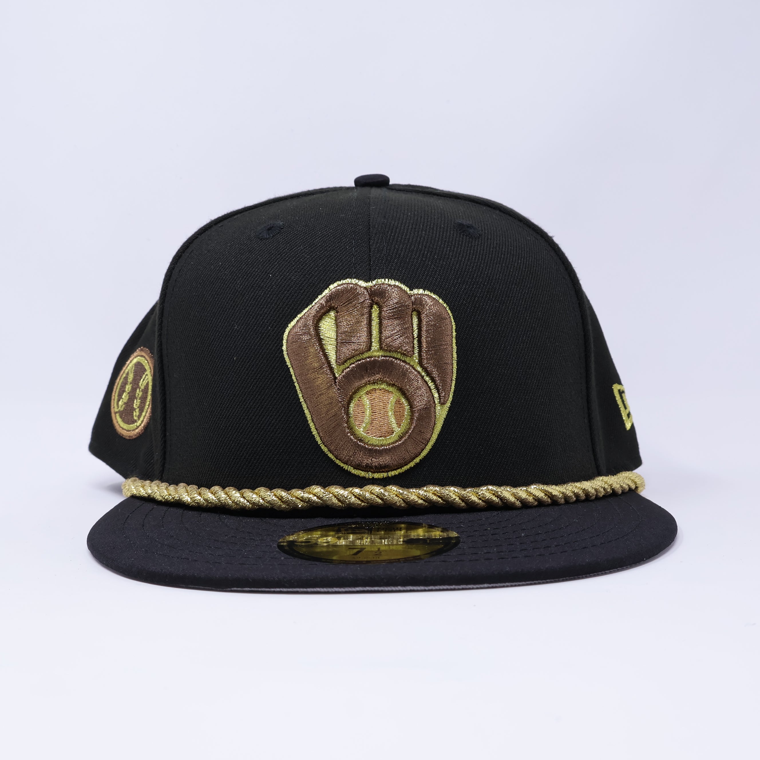 NWT 1/2 Black Milwuakee Brewers Rope 59fifty New Era Fitted Hat Cap