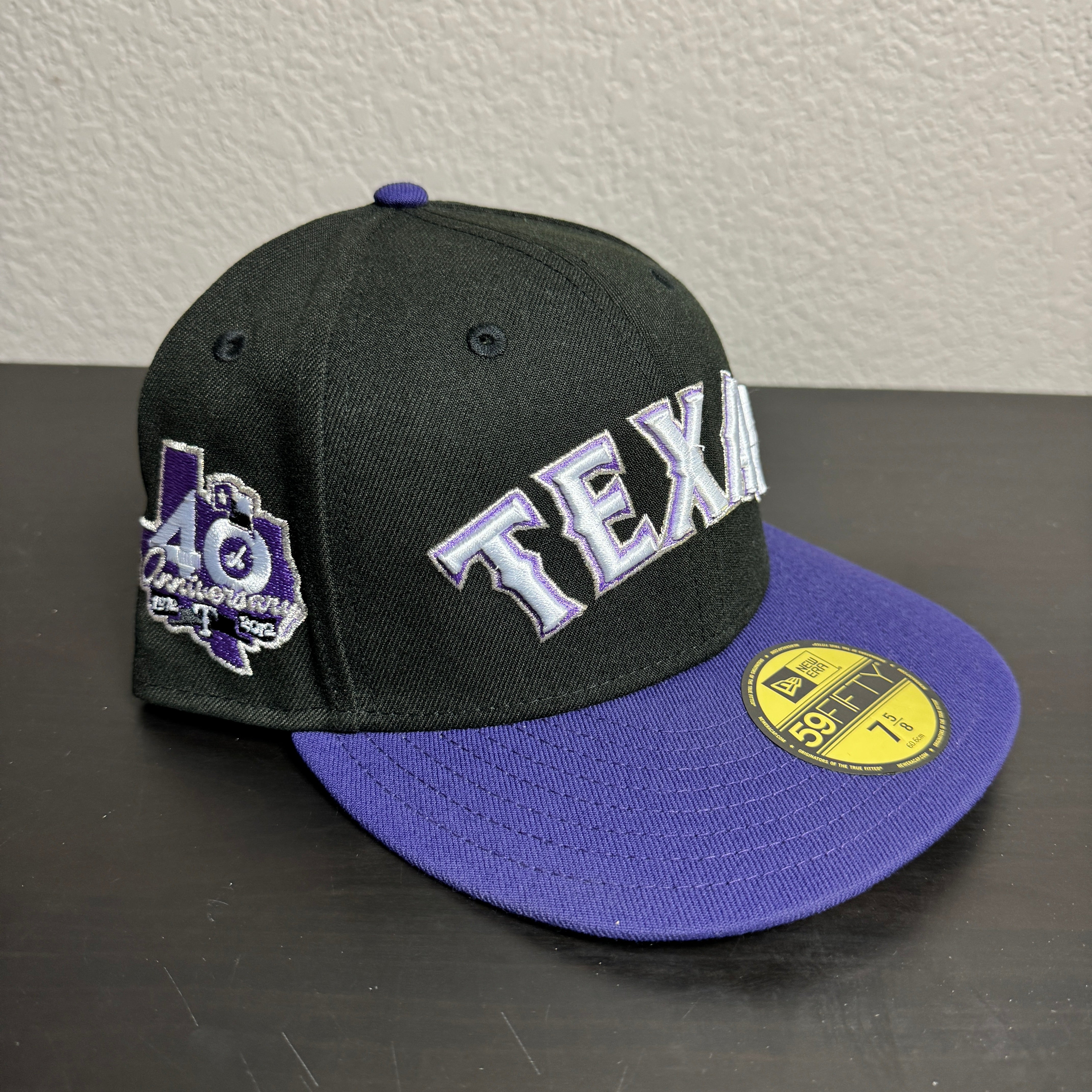 AT&T 5/8 Texas Rangers Black Purple Brim 40th Anniv