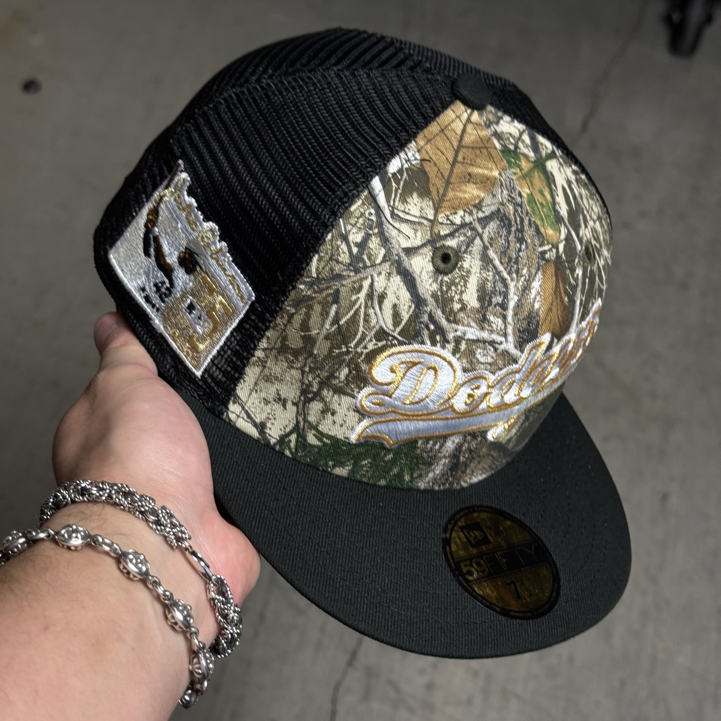 NWT 1/2 Realtree Trucker Los Angeles Dodgers Jackie Robinson 59fifty New Era Fitted Hat Cap
