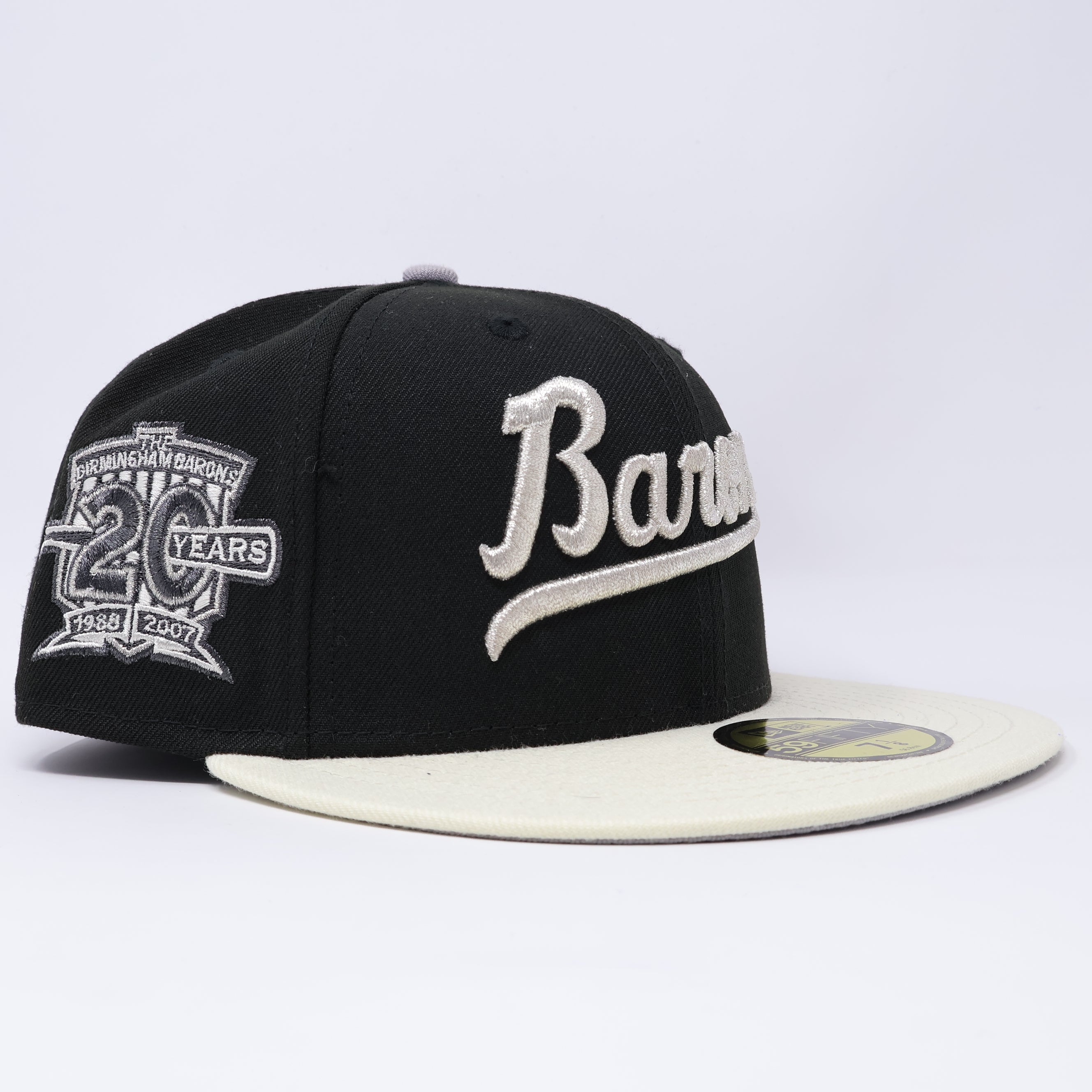 NEW 1/8 Black Birmingham Barons 20 Years 59fifty New Era Fitted Hat Cap