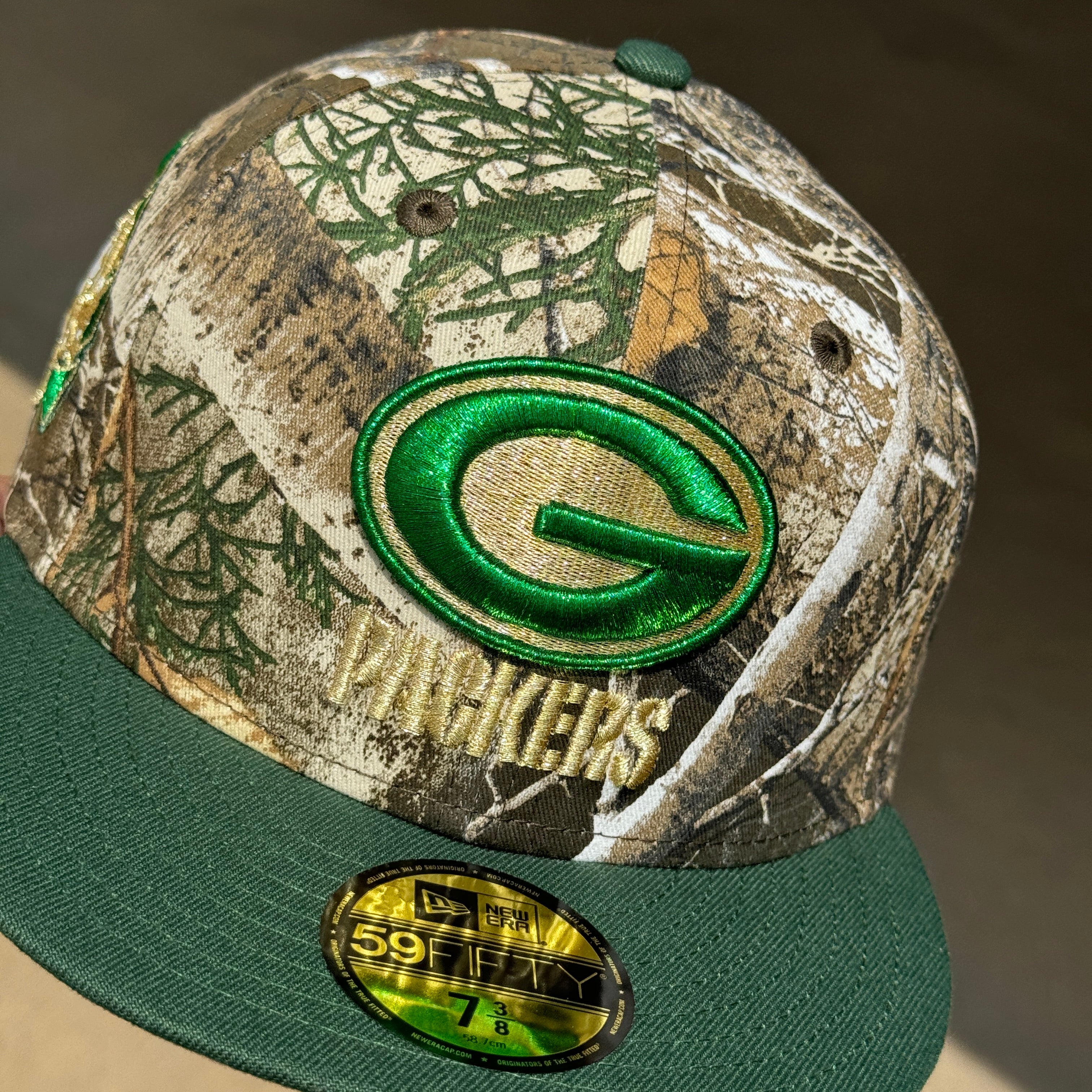 NEW 3/8 Camo Realtree Green Bay Packers NFL Simple Logo 59fifty New Era Fitted Hat Cap