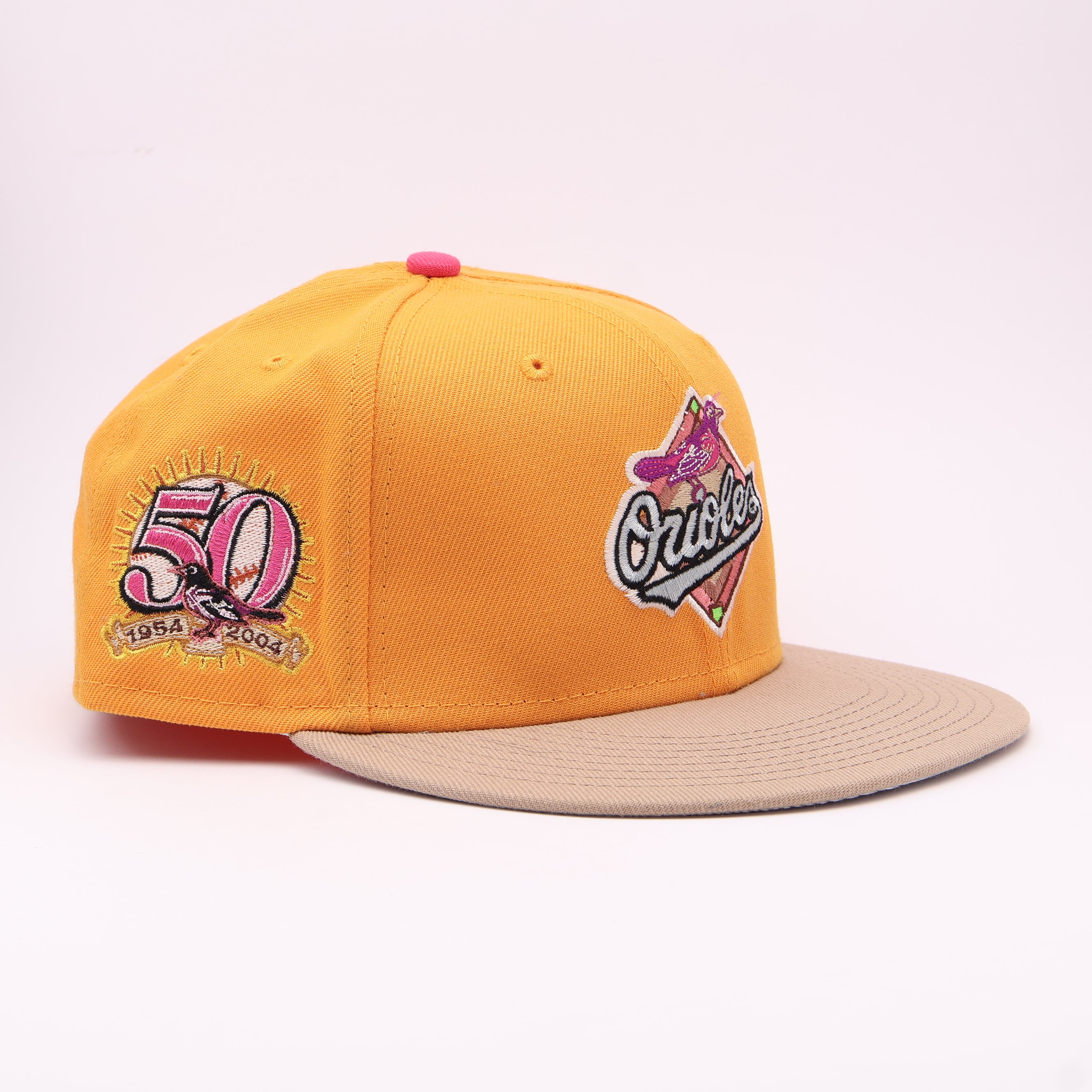 USED 1/2 Yellow Baltimore Orioles 50th Anniversary 59fifty New Era Fitted Hat Cap