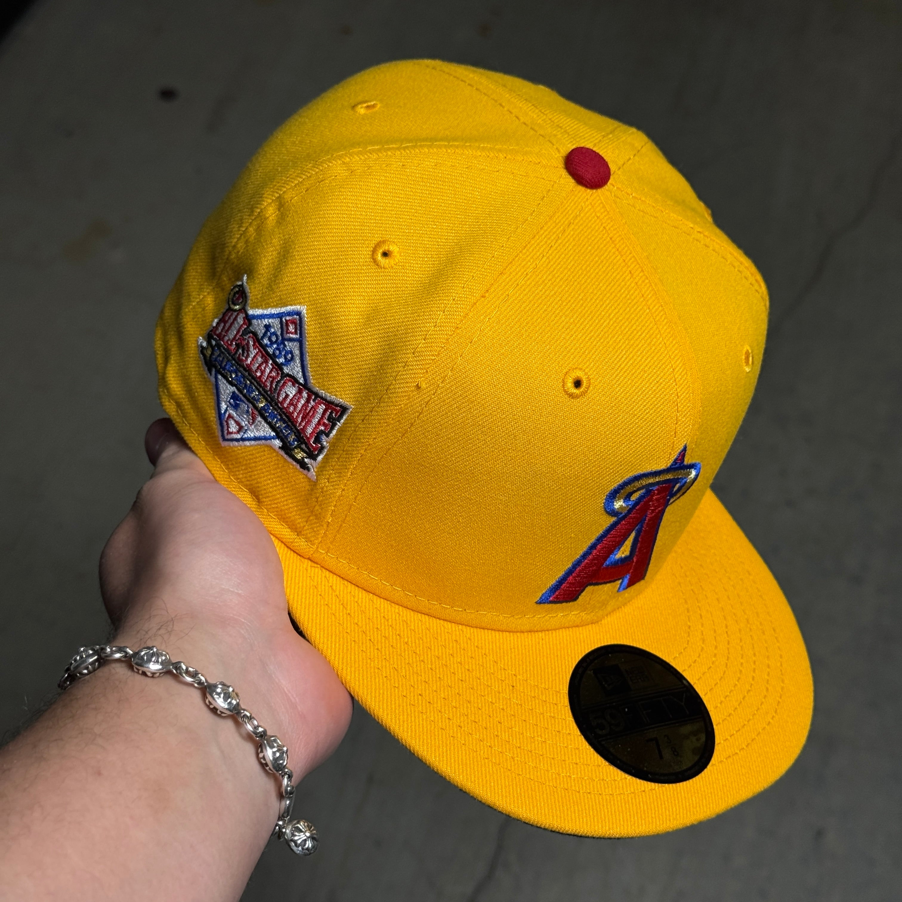 NWT 3/8 Yellow Los Angeles Angels 1989 All Star Game 59fifty New Era Fitted Hat Cap