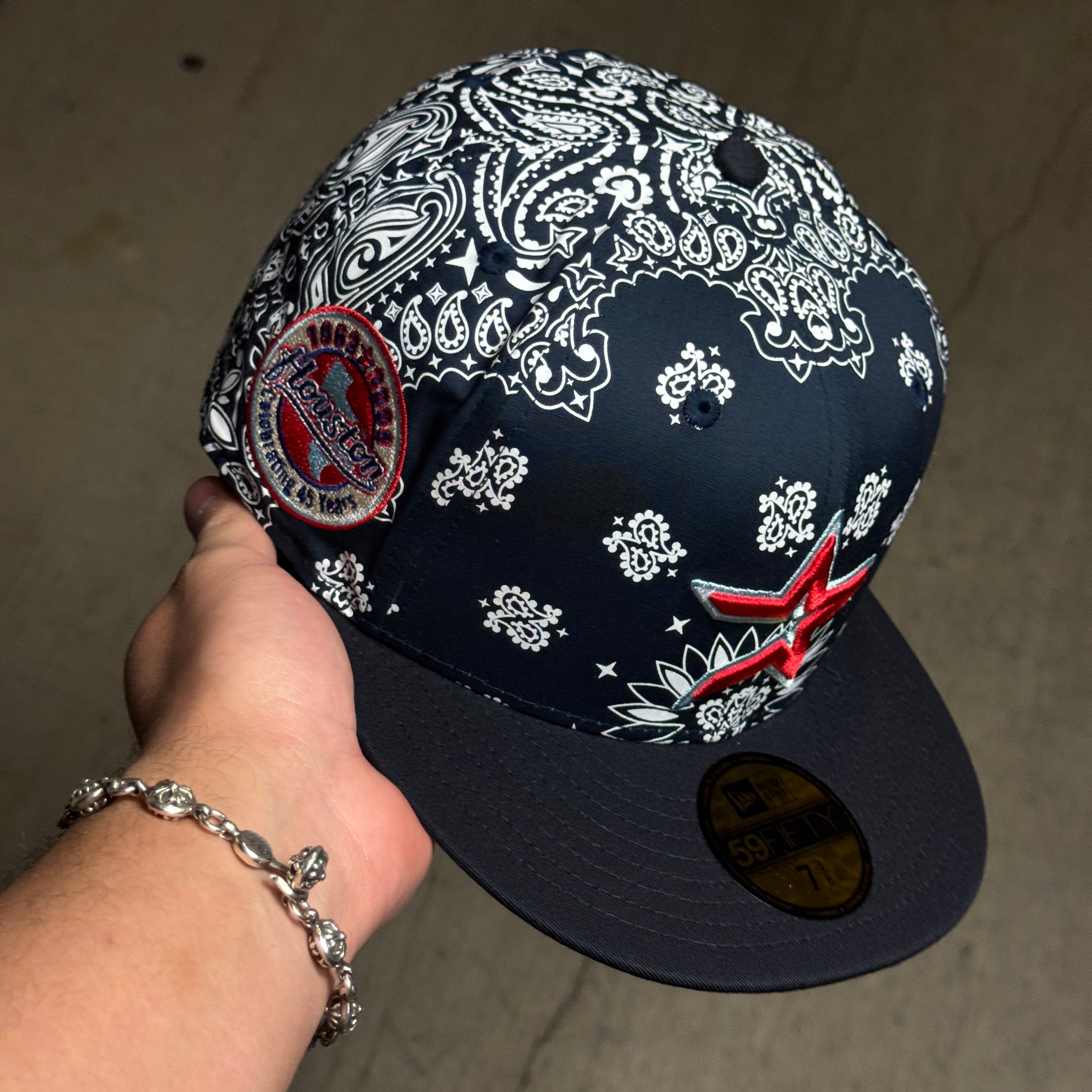 NWT 3/8 Navy Paisley Houston Astros Celebrating 45 Years 59fifty New Era Fitted Hat Cap