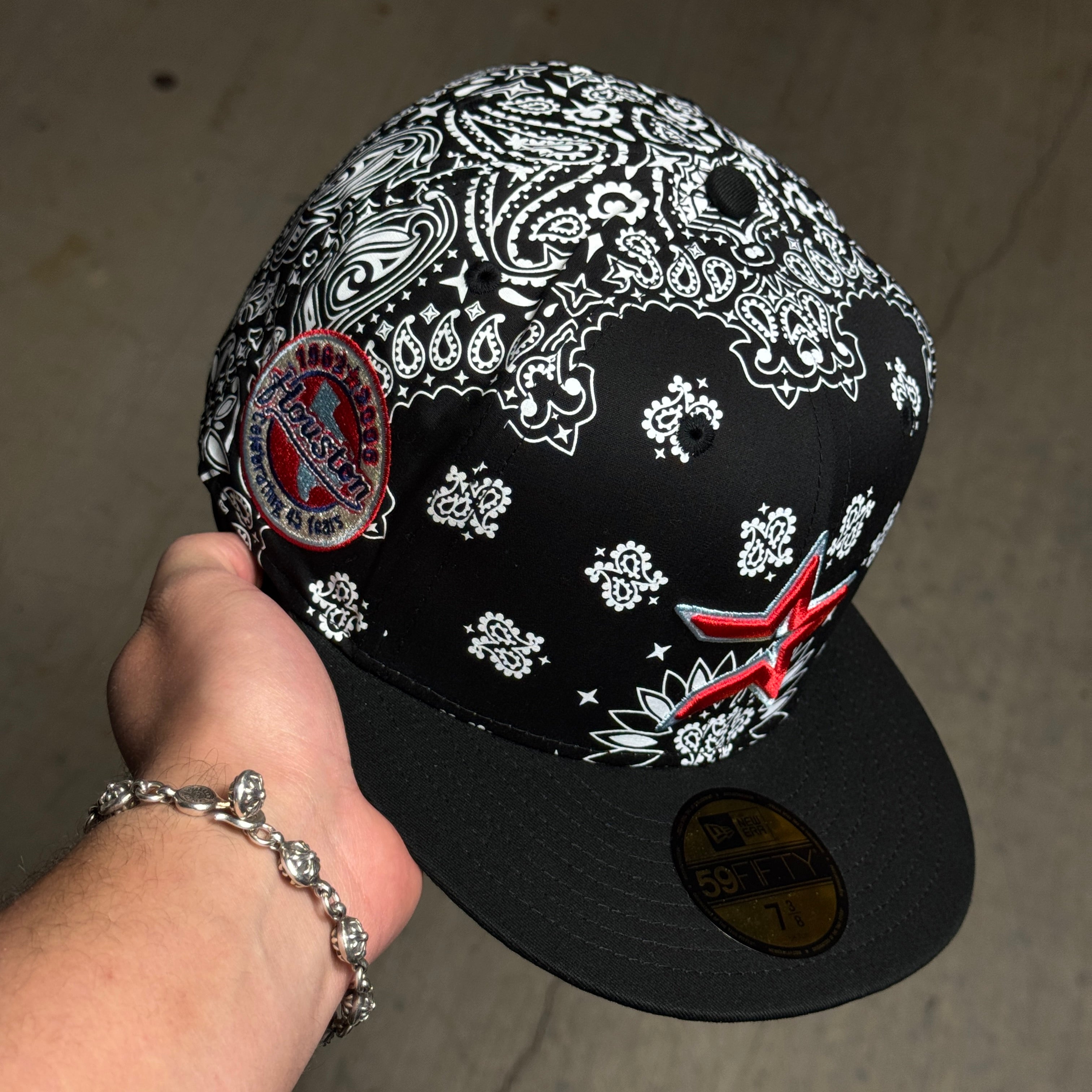 NWT 3/8 Black Paisley Houston Astros Celebrating 45 Years 59fifty New Era Fitted Hat Cap