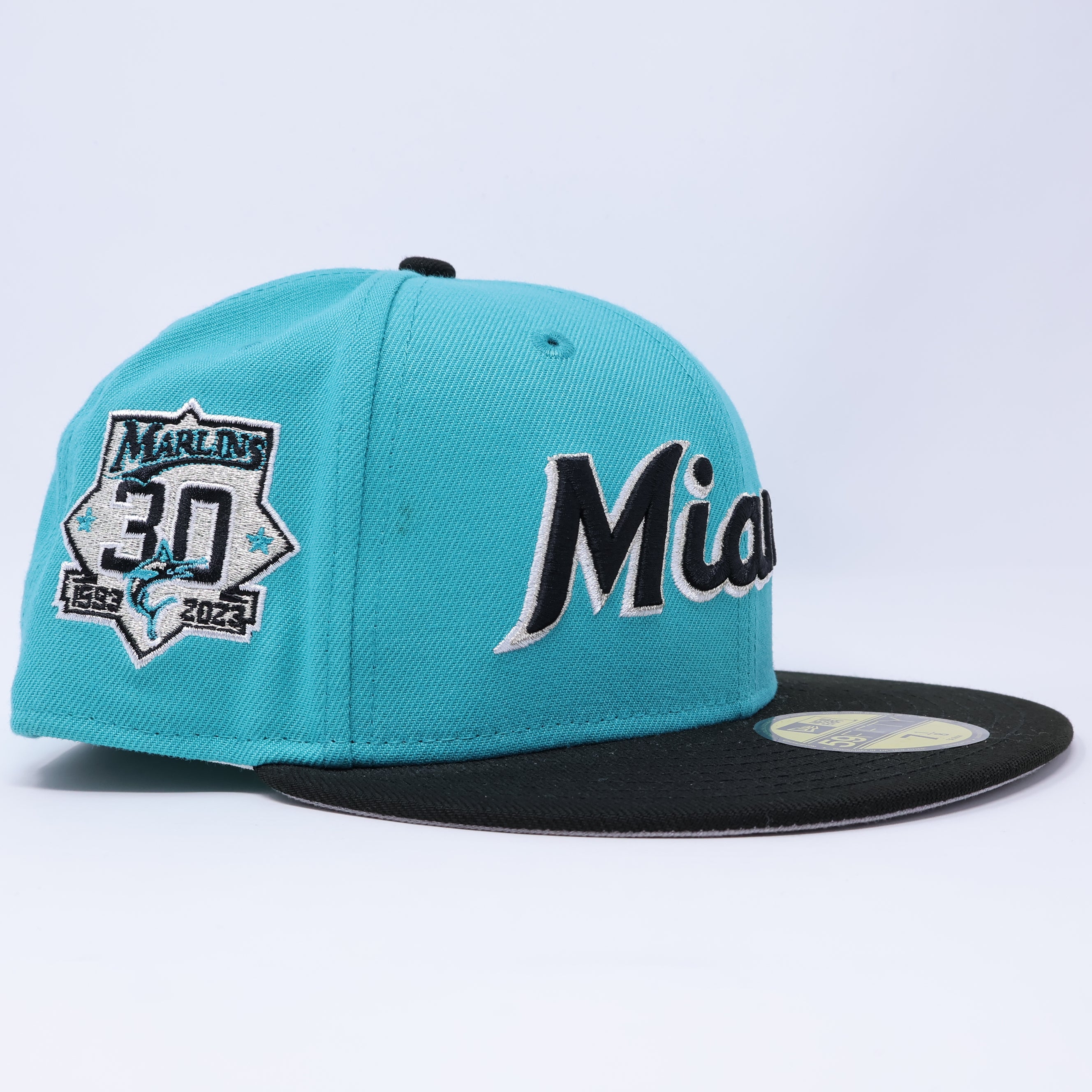 NWT 1/4 Blue Miami Marlins 30th Anniversary 59fifty New Era Fitted Hat Cap