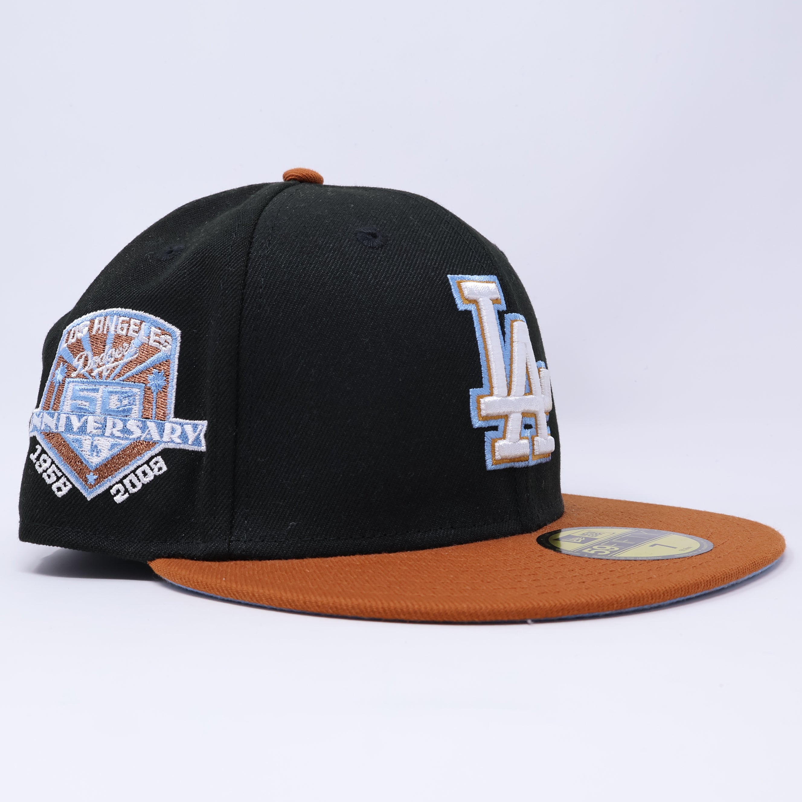 NEW 7 Black Los Angeles Dodgers 50th Anniversary 59fifty New Era Fitted Hat Cap