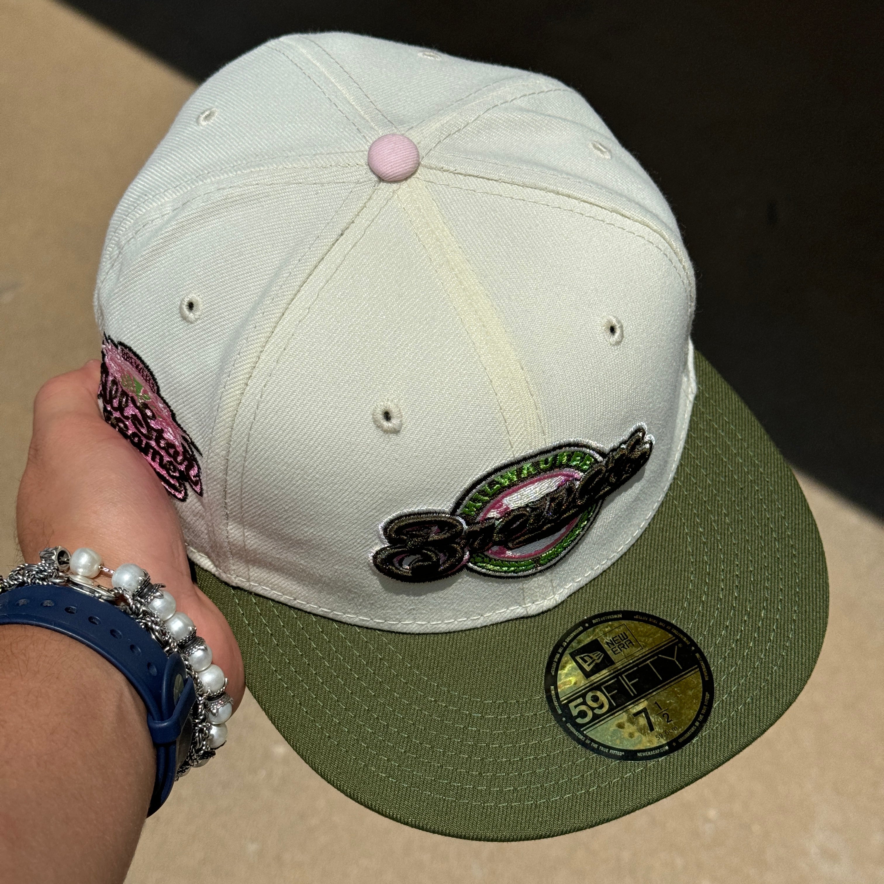 NEW 1/2 Chrome Milwaukee Brewers All Star Game Pink New Era Fitted Hat Cap