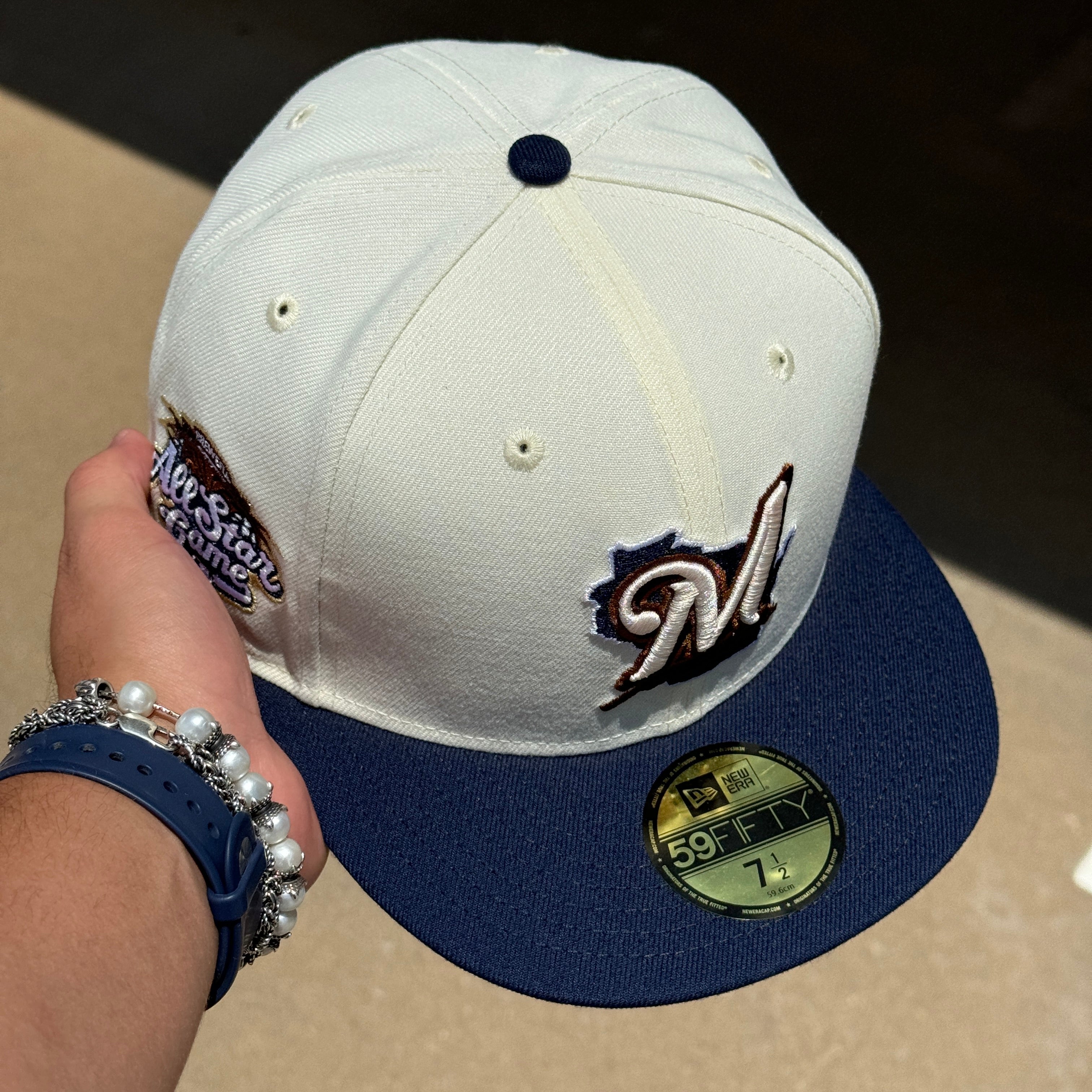 NEW 1/2 Chrome Milwaukee Brewers All Star Game New Era Fitted Hat Cap