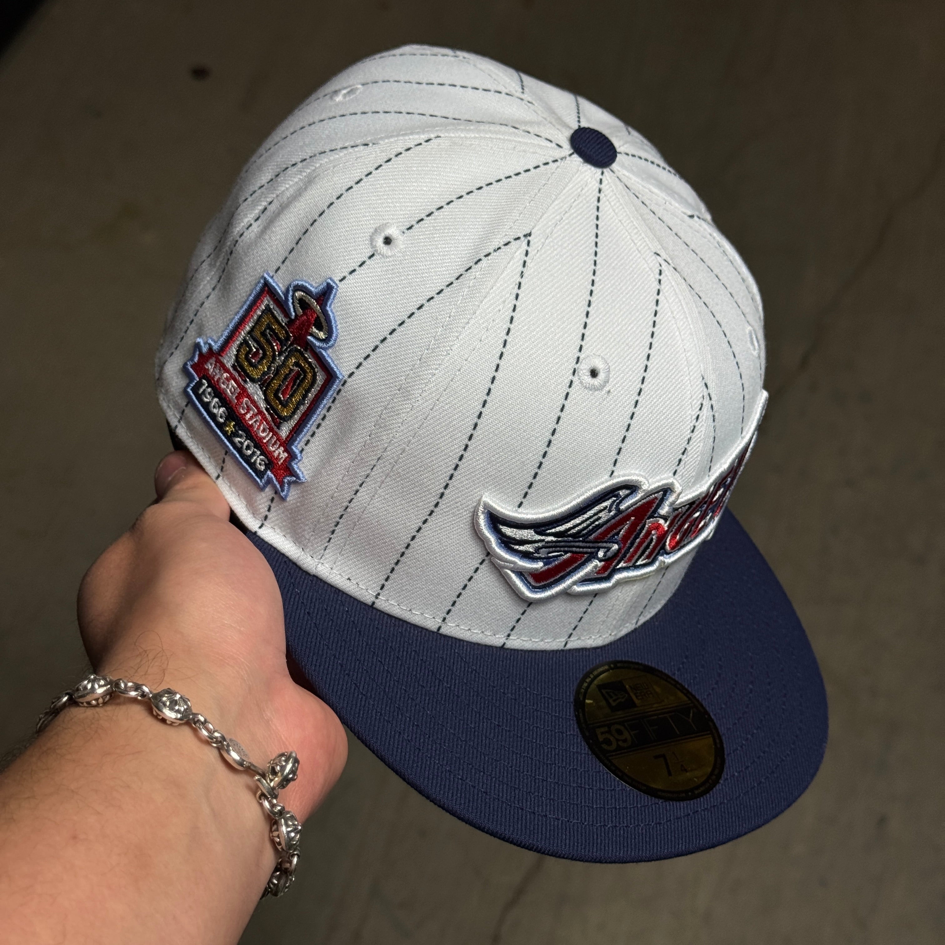 NWT 1/4 White Pinstripe Los Angeles Angels 50th Anniversary 59fifty New Era Fitted Hat Cap