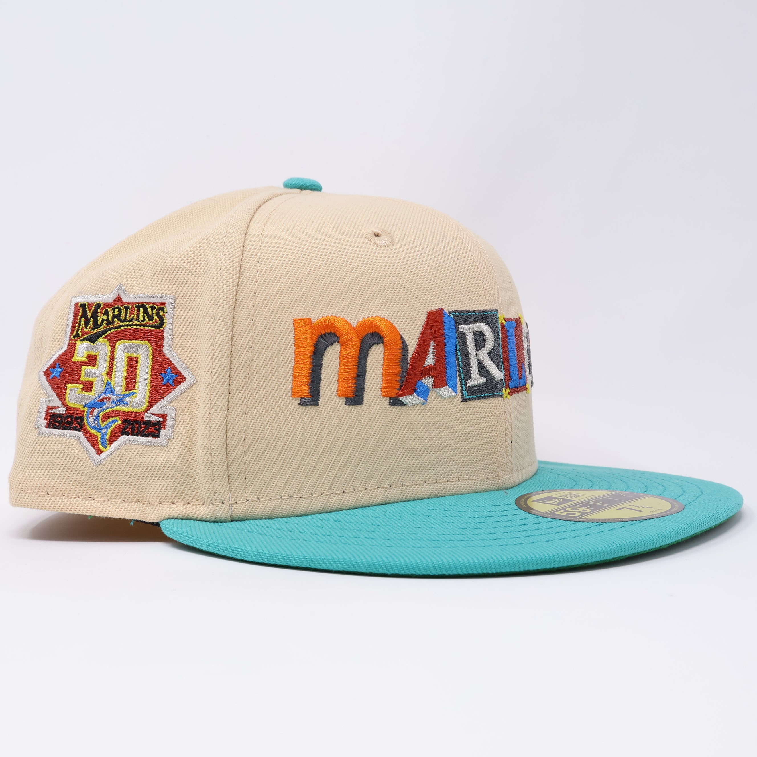 NWT 3/8 Khaki Florida Marlins 30th Anniversary 59fifty New Era Fitted Hat Cap