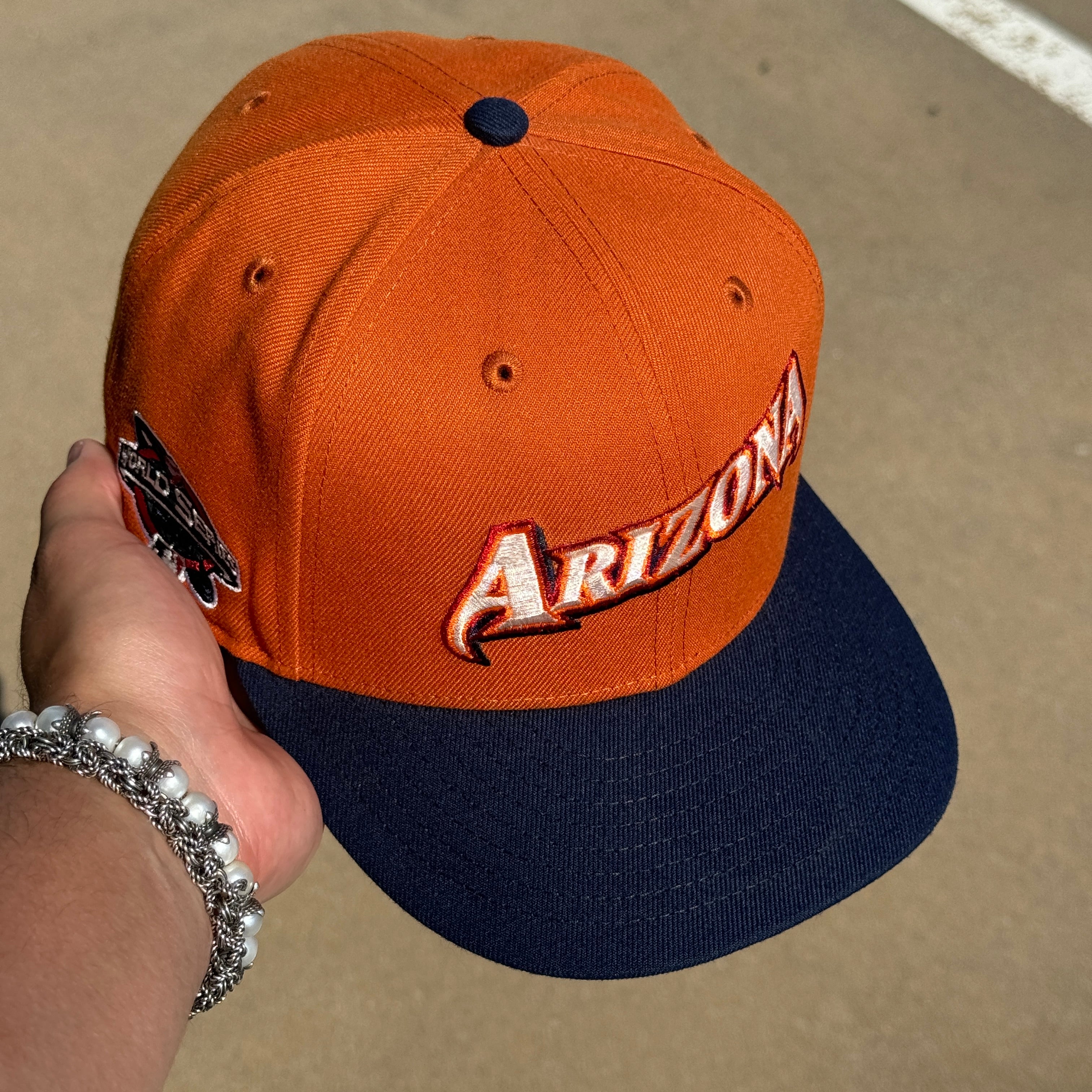 USED 1/2 Rust Orange Arizona Diamondback 2001 World Series 59fifty New Era Fitted Hat Cap