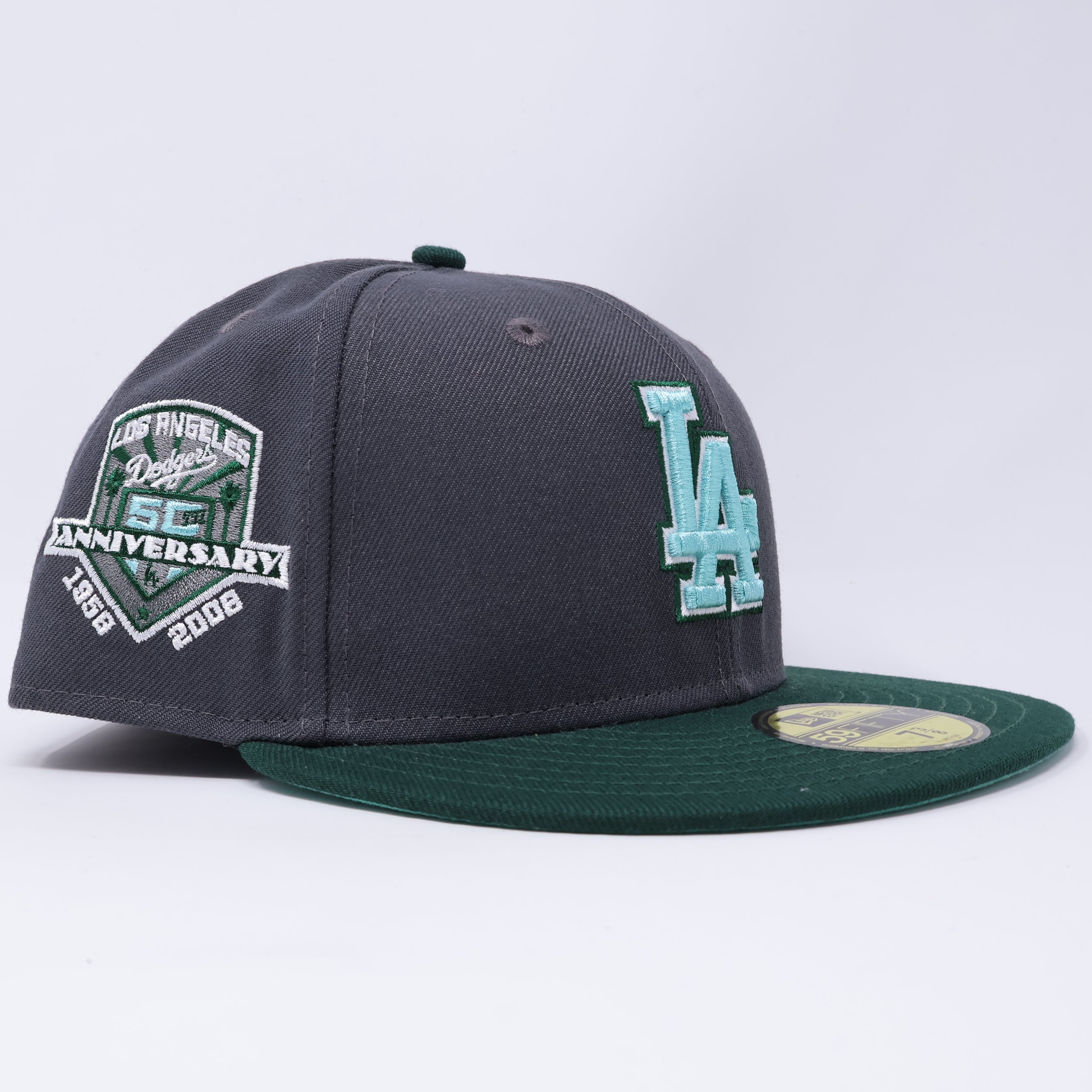 NWT 3/8 Gray Los Angeles Dodgers 50th Anniversary 59fifty New Era Fitted Hat Cap