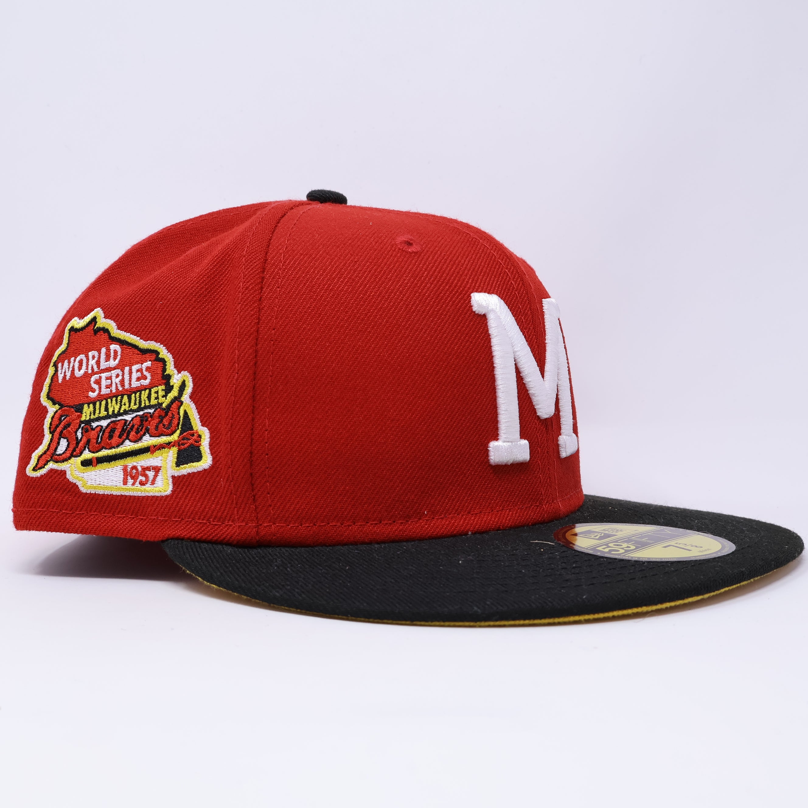 NWT 5/8 Red Milwuakee Brewers 1957 World Series 59fifty New Era Fitted Hat Cap