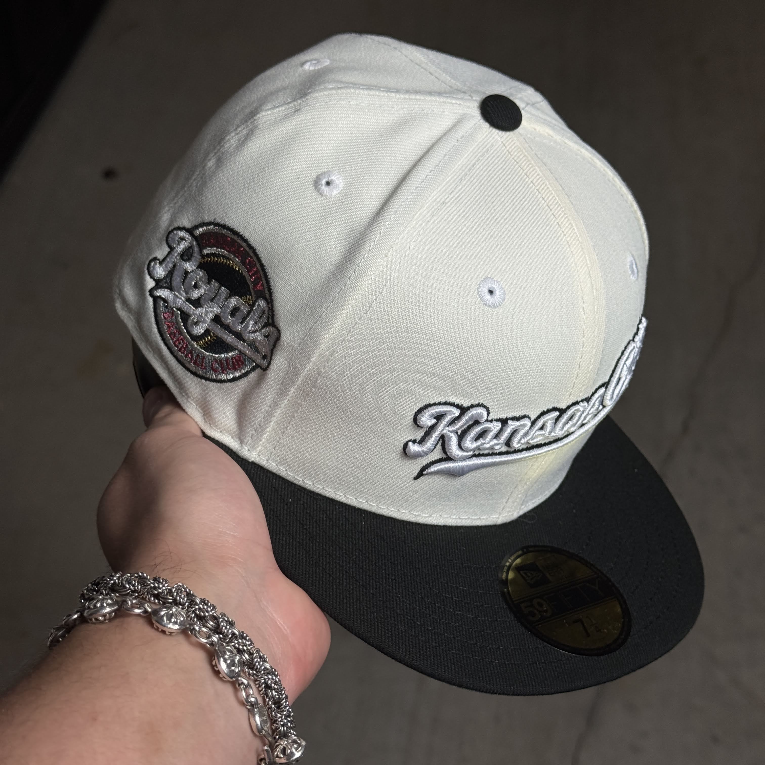 NWT 1/4 Chrome Kansas City Royals Baseball Club 59fifty New Era Fitted Hat Cap