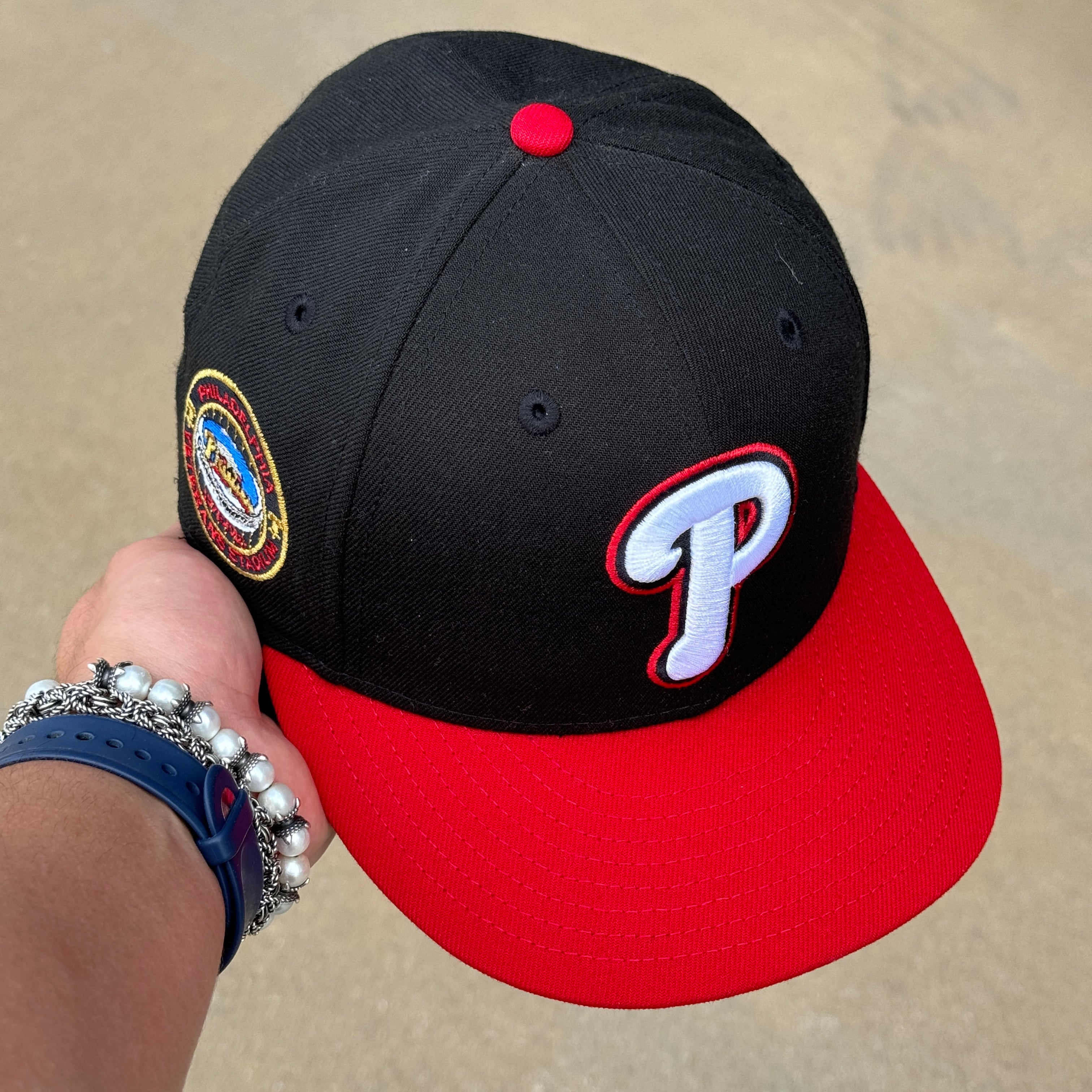 USED 1/8 Black Philadelphia Phillies Veterans Stadium 59fifty New Era Fitted Hat Cap