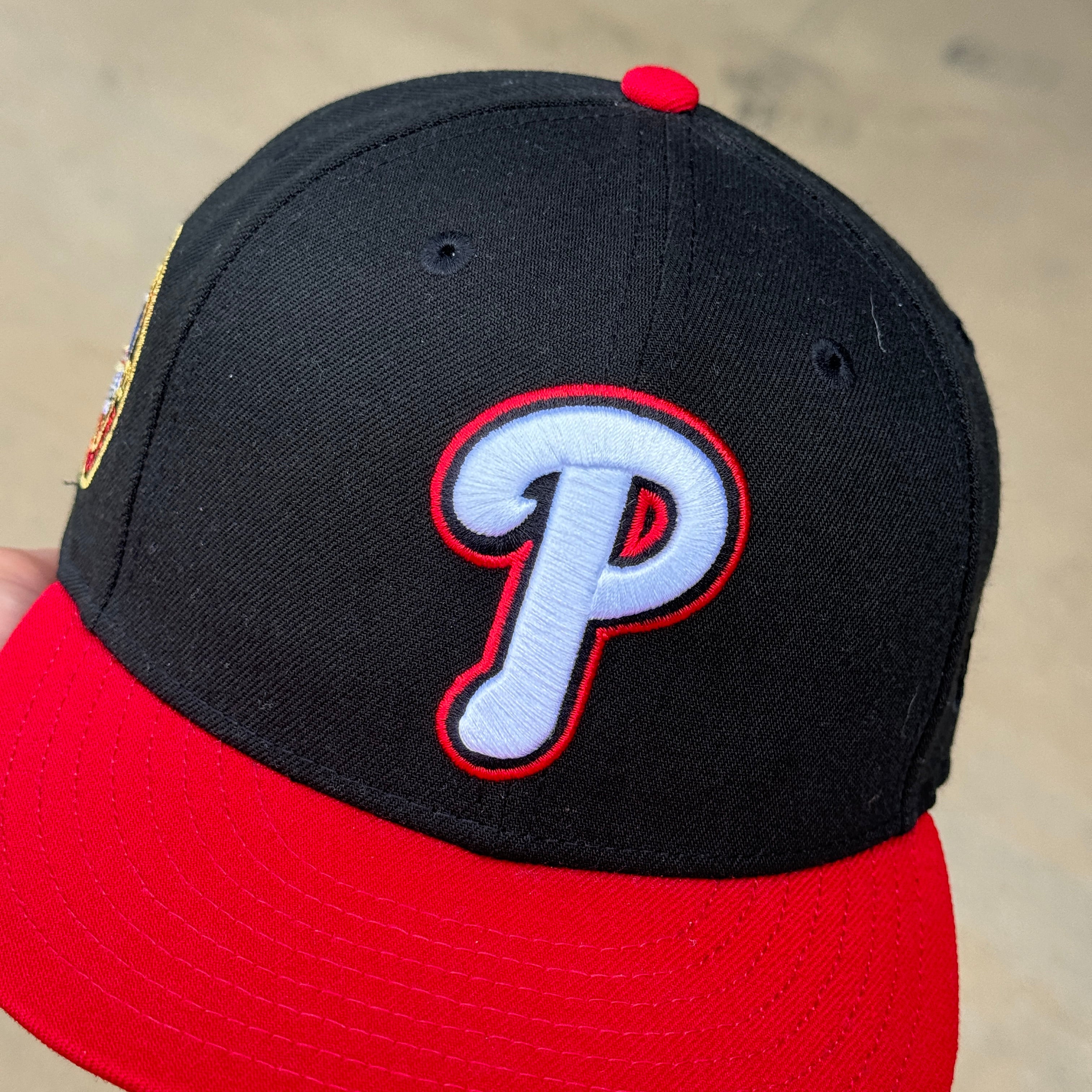 USED 1/8 Black Philadelphia Phillies Veterans Stadium 59fifty New Era Fitted Hat Cap