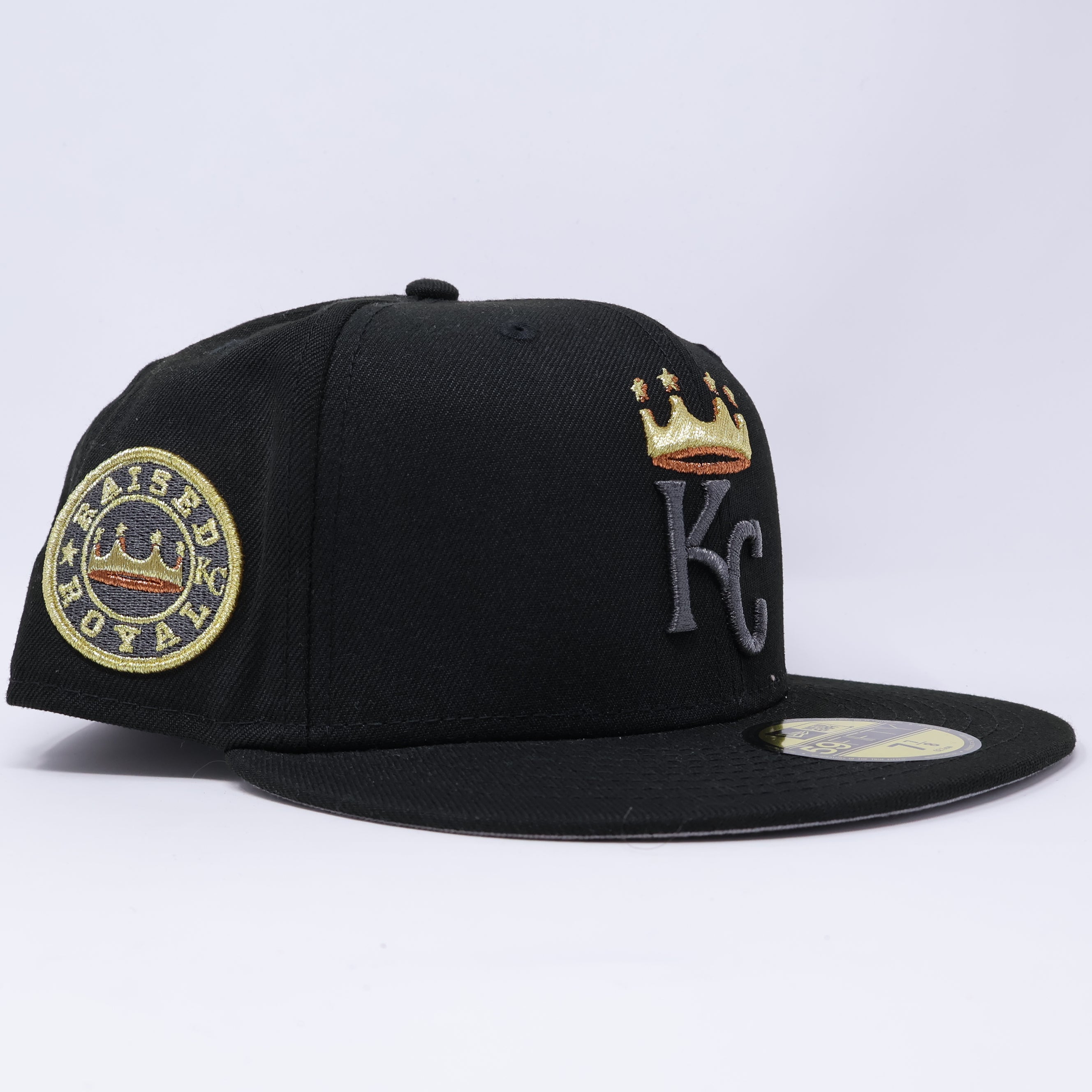 NEW 7/8 Black Kansas City Royals Raised 59fifty New Era Fitted Hat Cap
