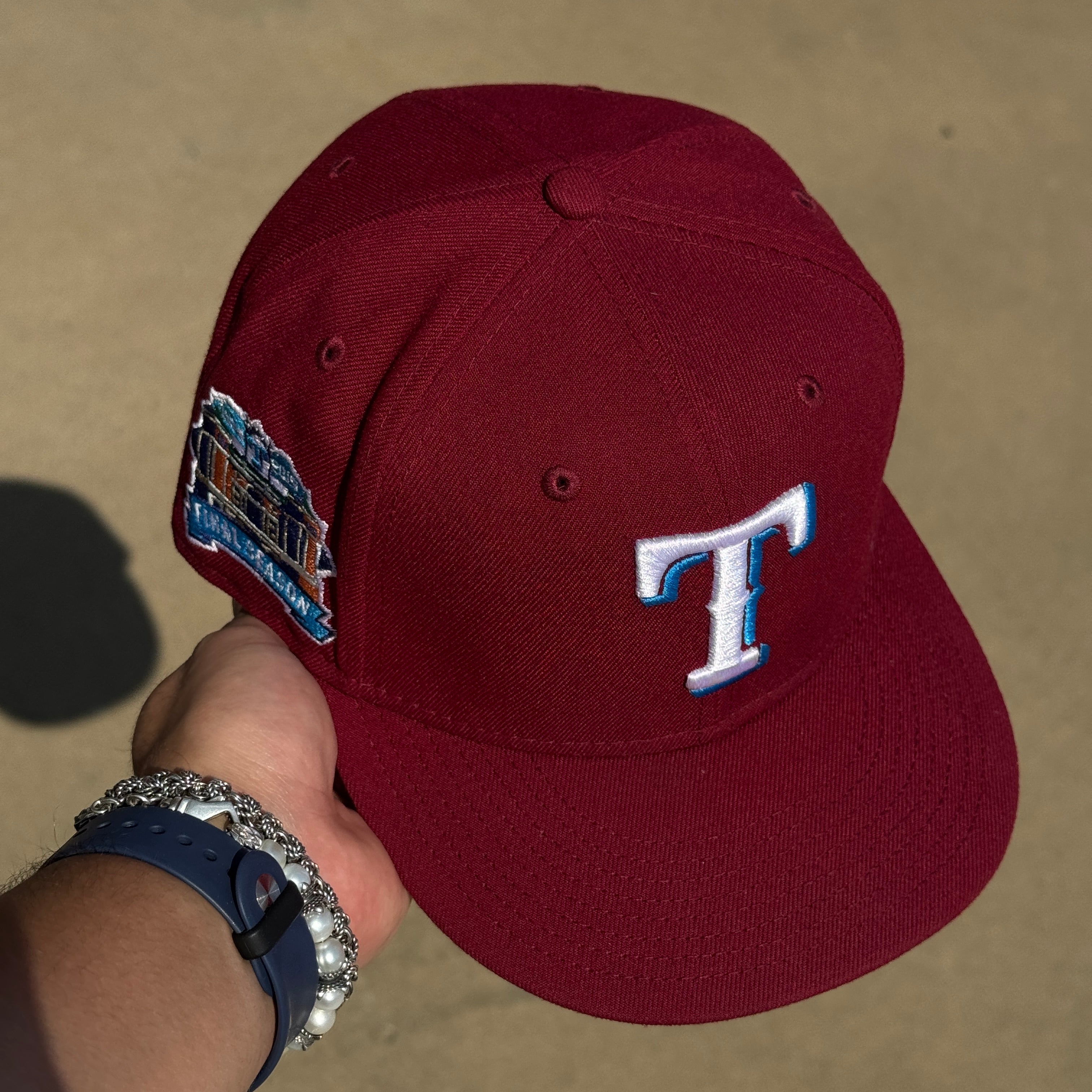 USED 5/8 Maroon Dallas Texas Rangers Final Season 59fifty New Era Fitted Hat Cap