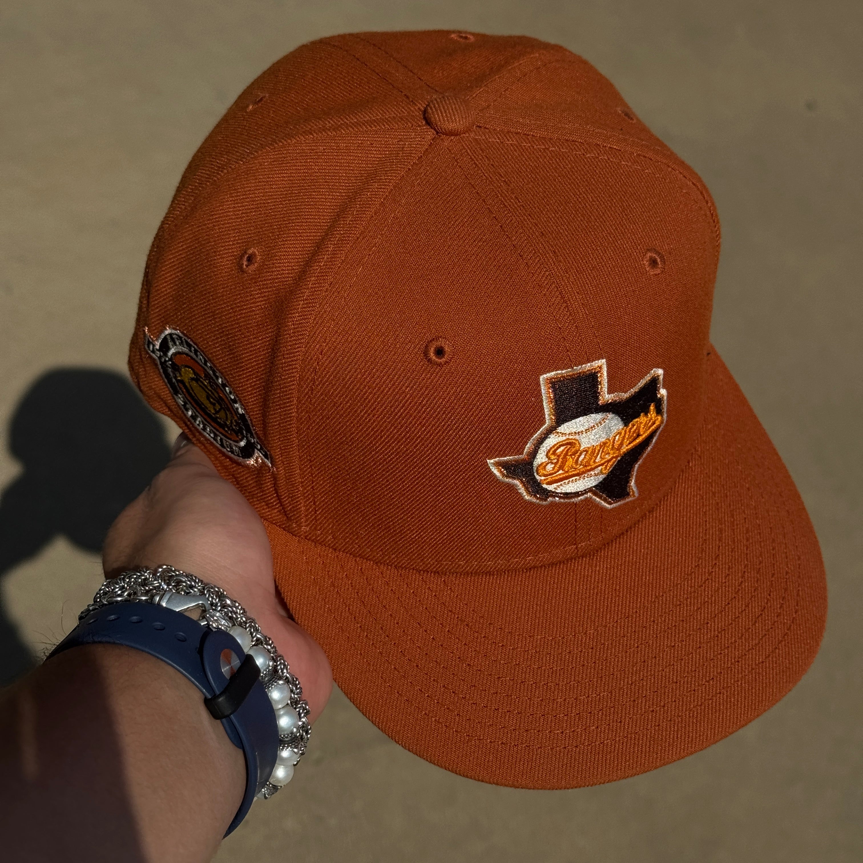 USED 5/8 Orange Dallas Texas Rangers Arlington Stadium 59fifty New Era Fitted Hat Cap