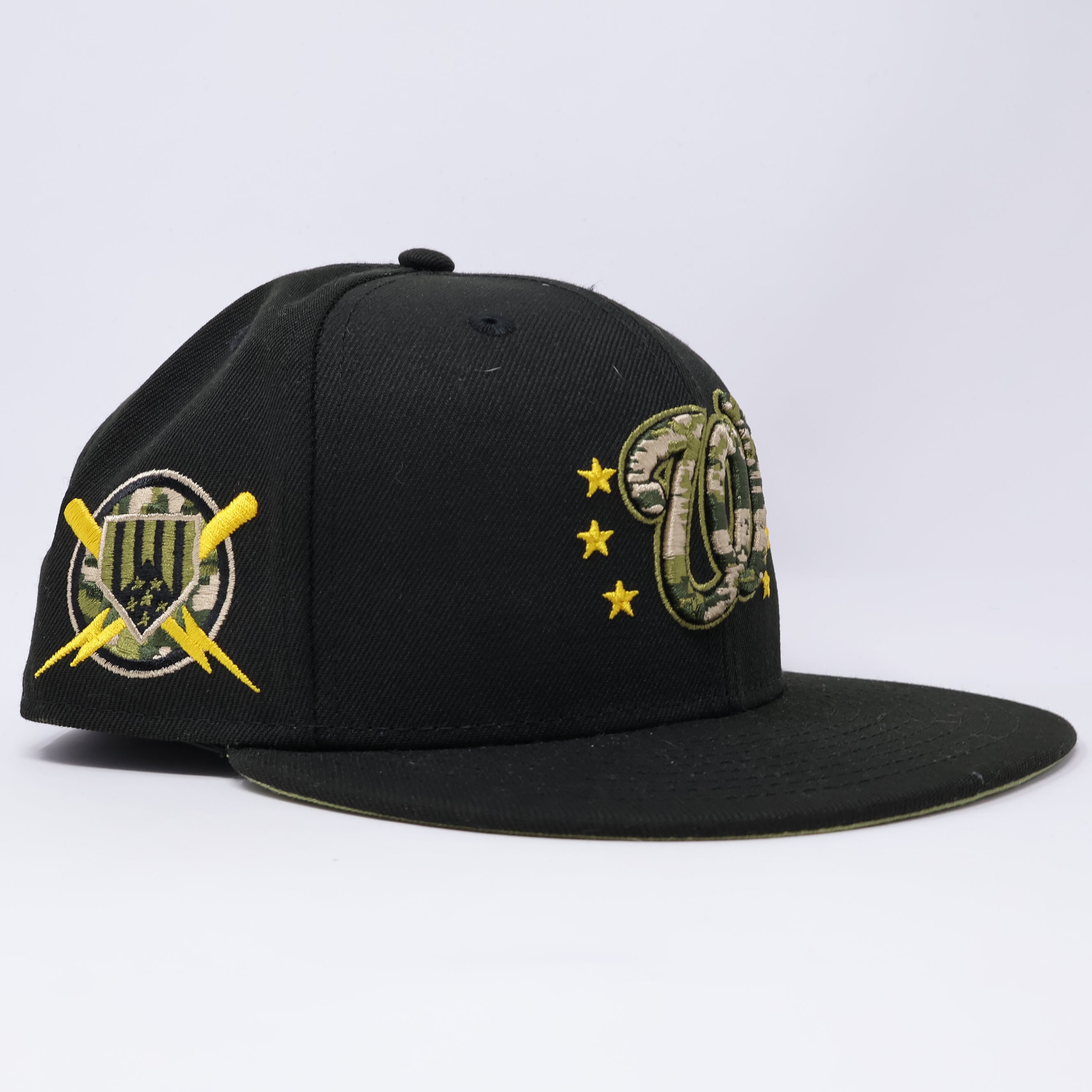 USED 3/8 Black Washington Nationals Army Edition 59fifty New Era Fitted Hat Cap