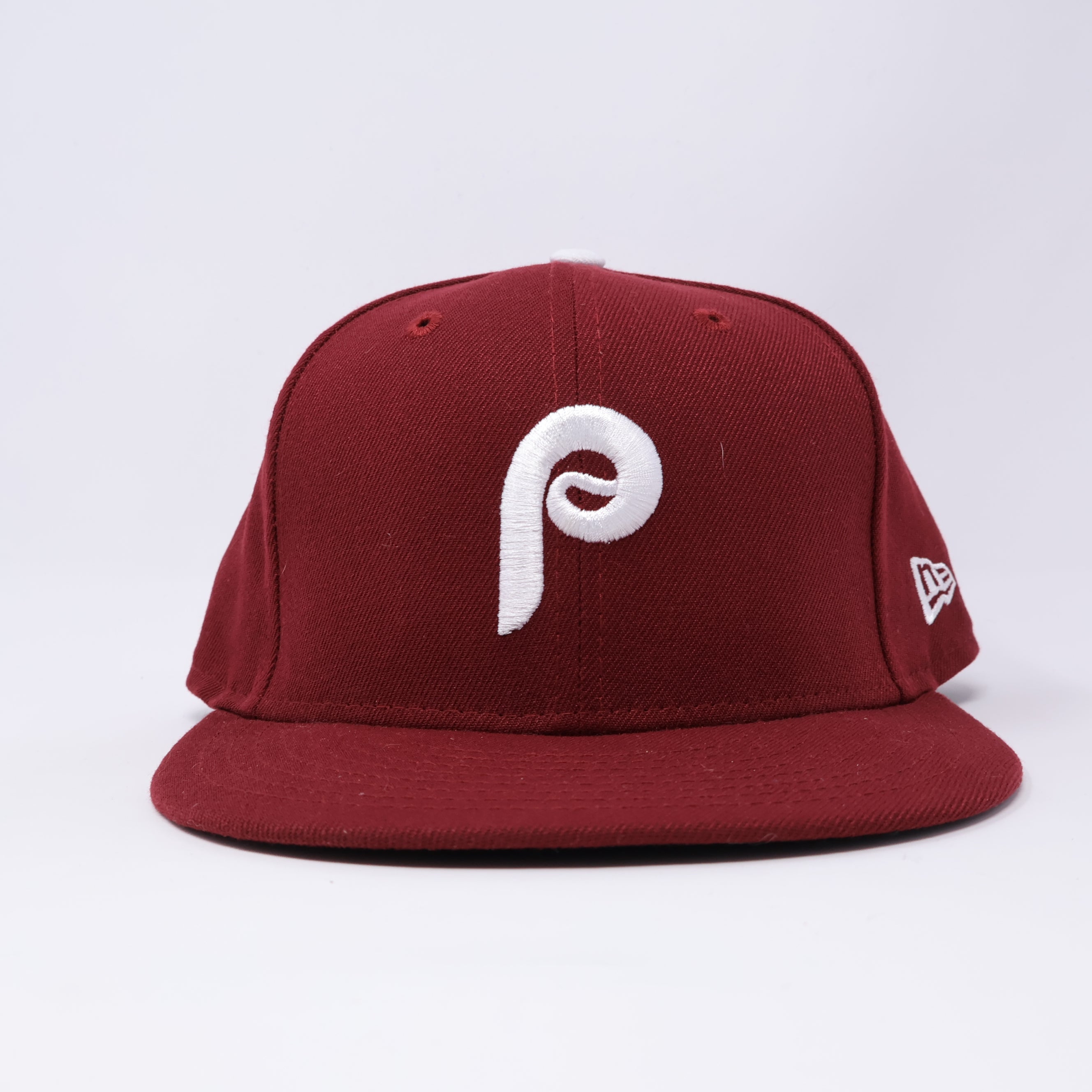 USED 3/8 Maroon Philadelphia Phillies Simple Clean Dope 59fifty New Era Fitted Hat Cap