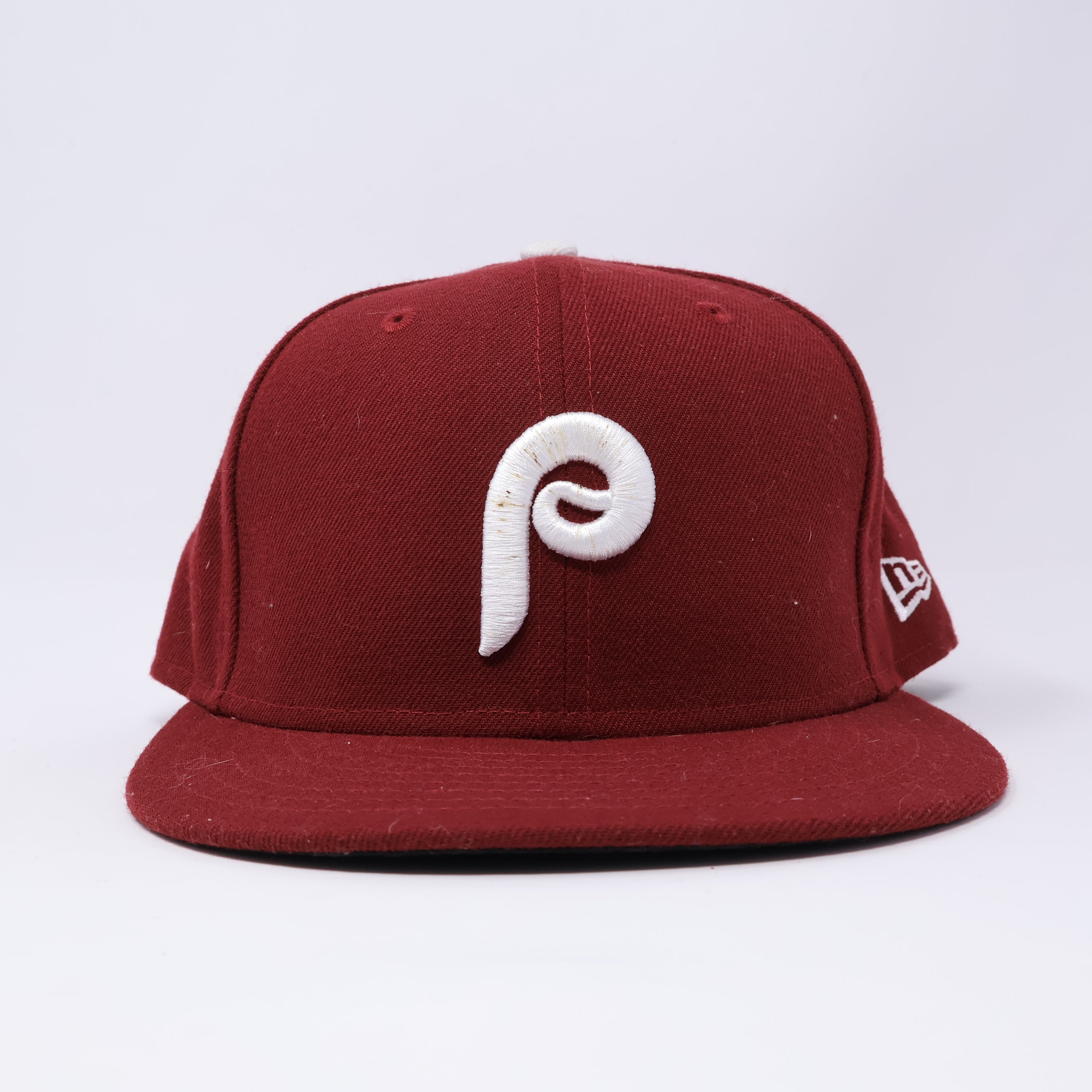 USED 3/8 Maroon Philadelphia Phillies Simple Clean Dope 59fifty New Era Fitted Hat Cap