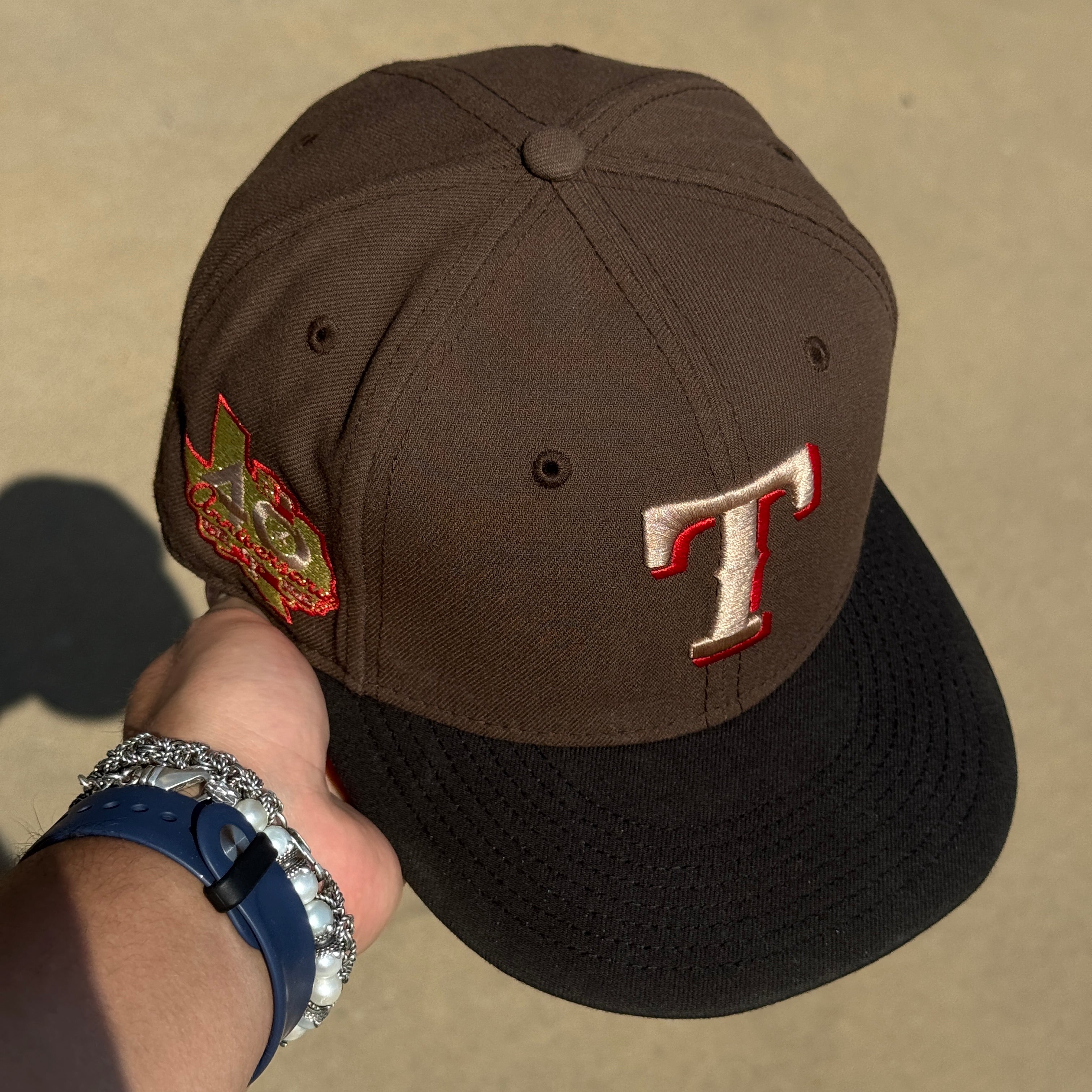 USED 5/8 Brown Dallas Texas Rangers 40th Anniversary 59fifty New Era Fitted Hat Cap