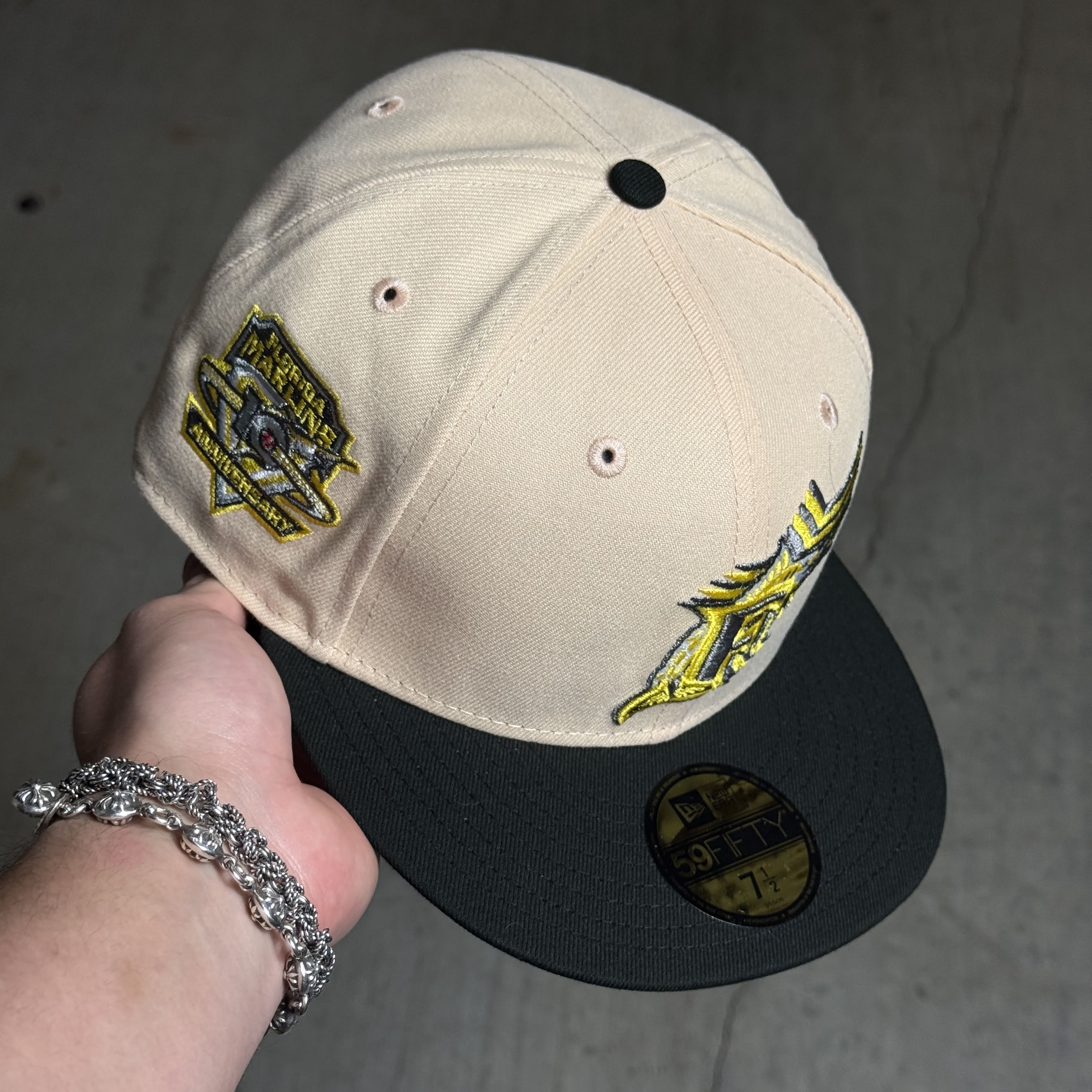 NWT 1/2 Khaki Florida Marlins 10th Anniversary 59fifty New Era Fitted Hat Cap