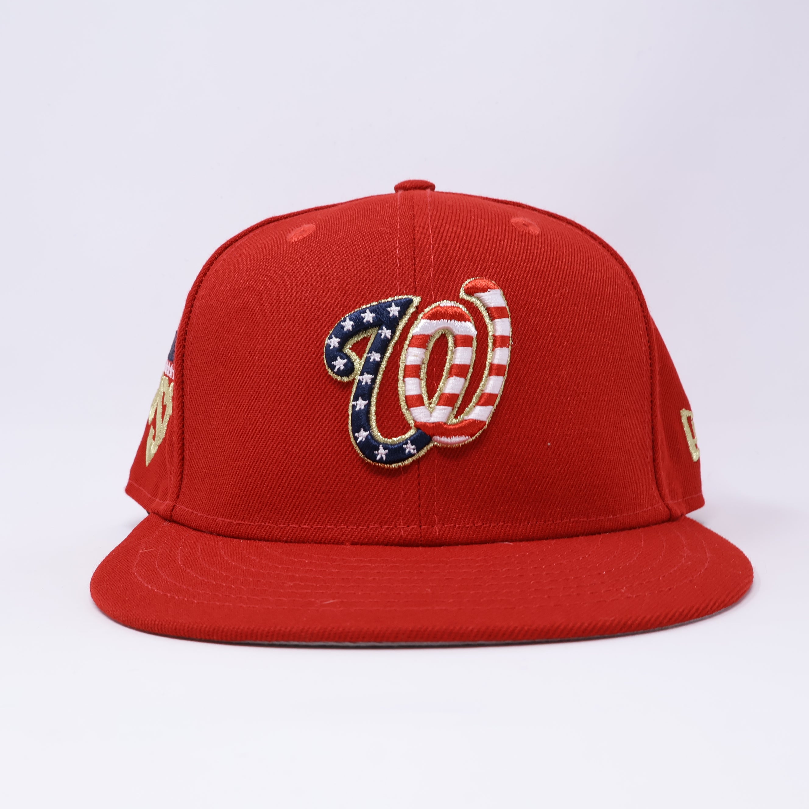 USED 3/8 Red Washington Nationals 4th of July 59fifty New Era Fitted Hat Cap