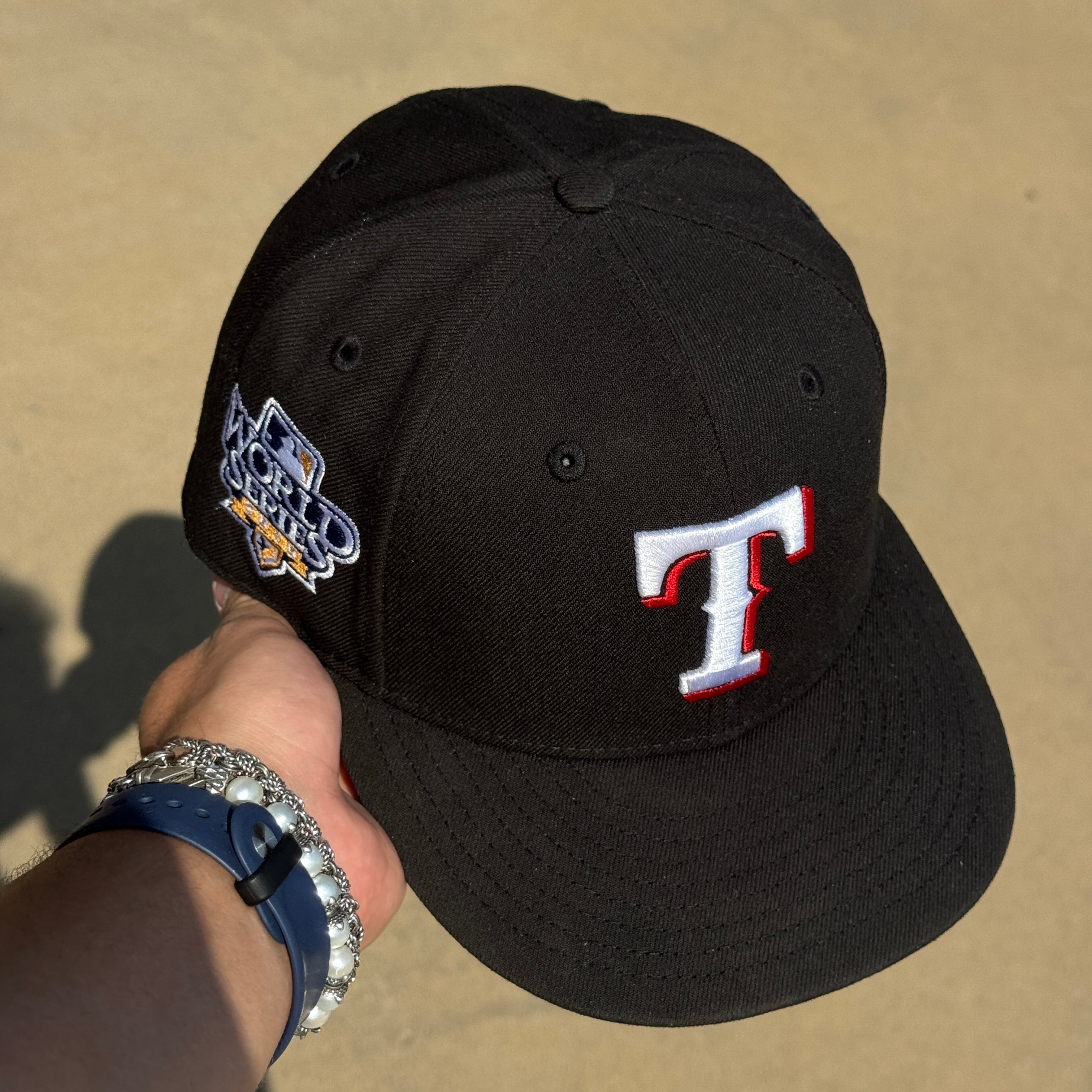 USED 5/8 Black Dallas Texas Rangers 2010 World Series 59fifty New Era Fitted Hat Cap