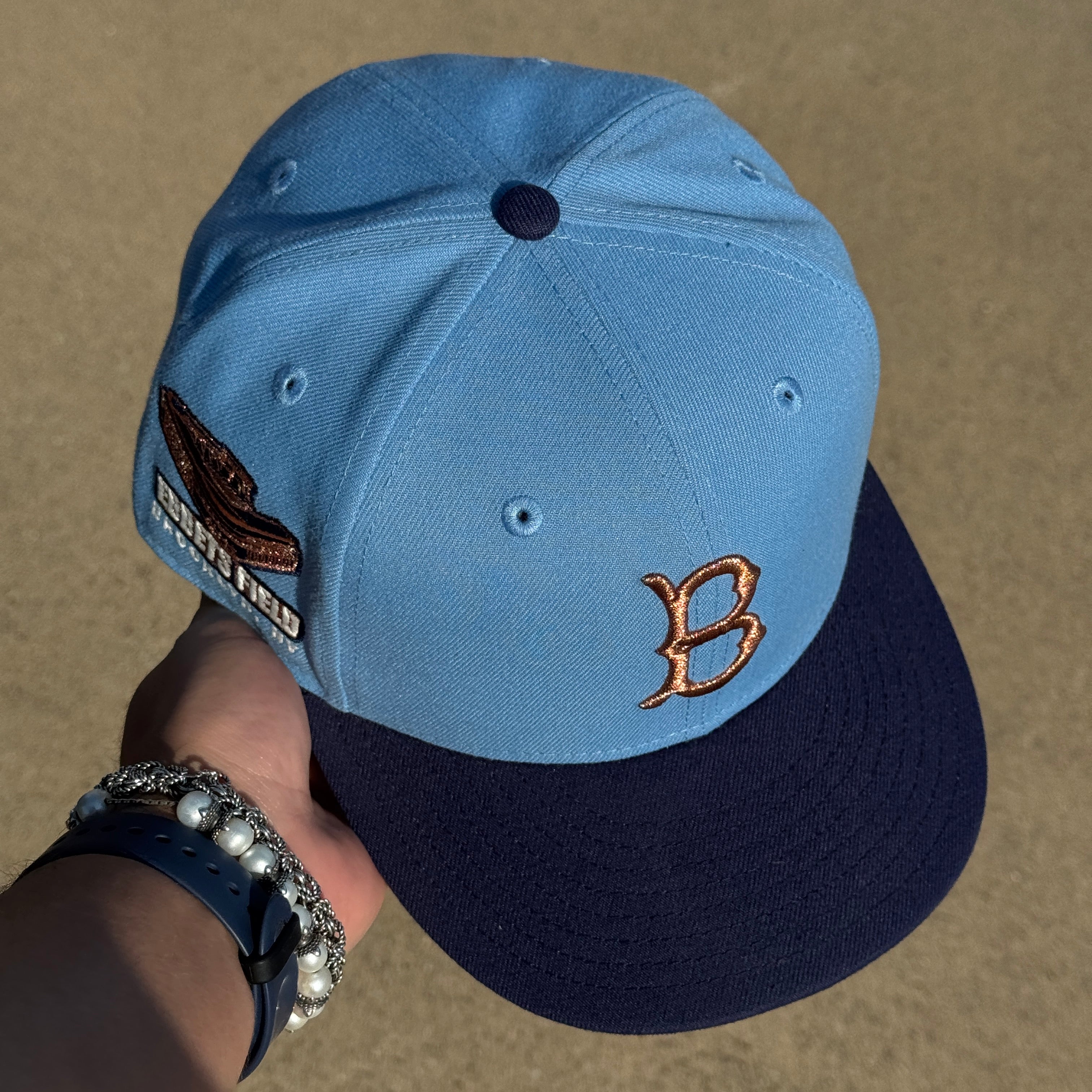 USED 1/2 Blue Brooklyn Dodgers Ebbets Field 59fifty New Era Fitted Hat Cap