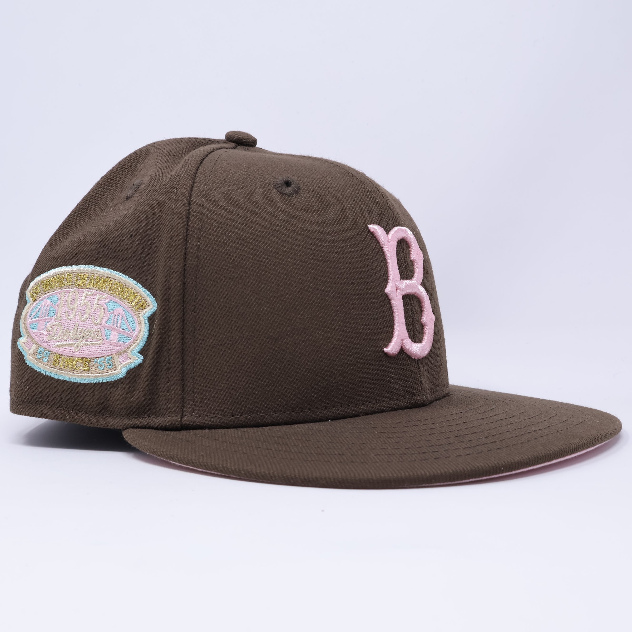USED 7 Brown Brooklyn Dodgers 1955 first world championship 59fifty New Era Fitted Hat Cap